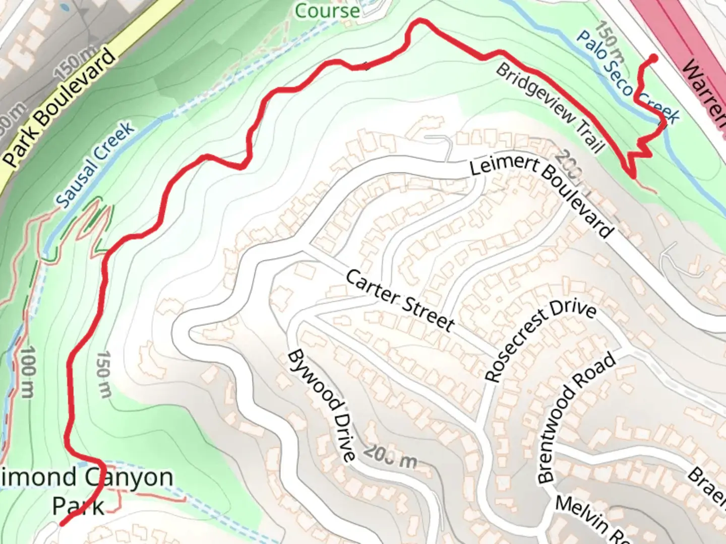 An image depicting the trail Bridgeview Trail and its surrounding area.