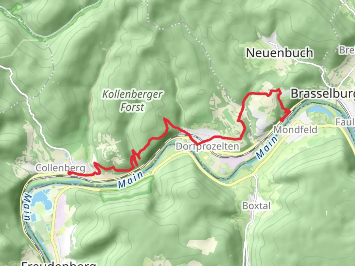 An image depicting the trail Collenberg to Stadtprozelten via Fraenkischer Marienweg Route 2 and its surrounding area.