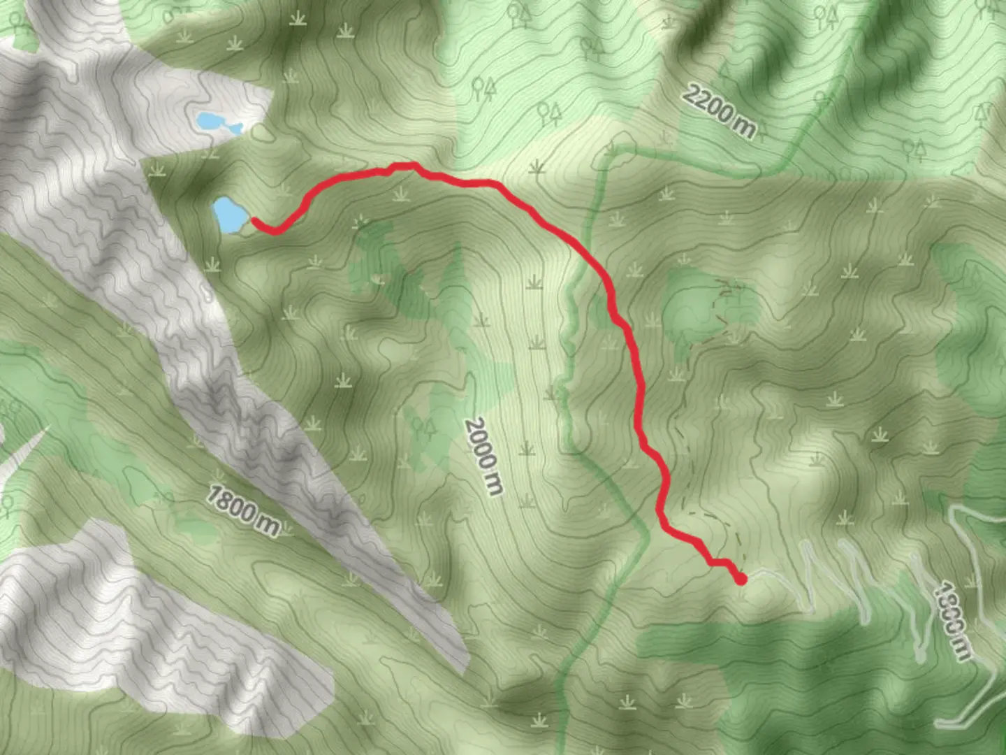 An image depicting the trail Glen Lake from Sweathouse Creed Road and its surrounding area.