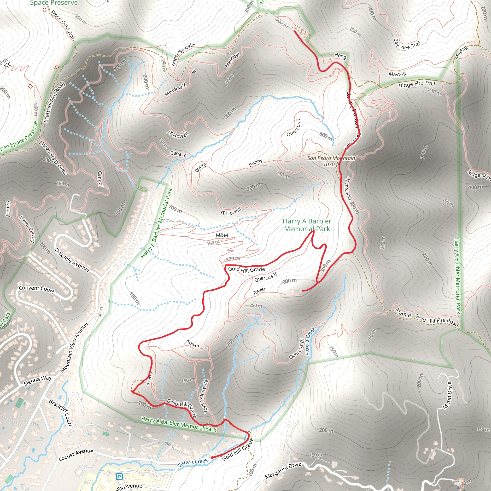 Gold Hill Grade and San Pedro Ridge Fire Road Walk mobile static map