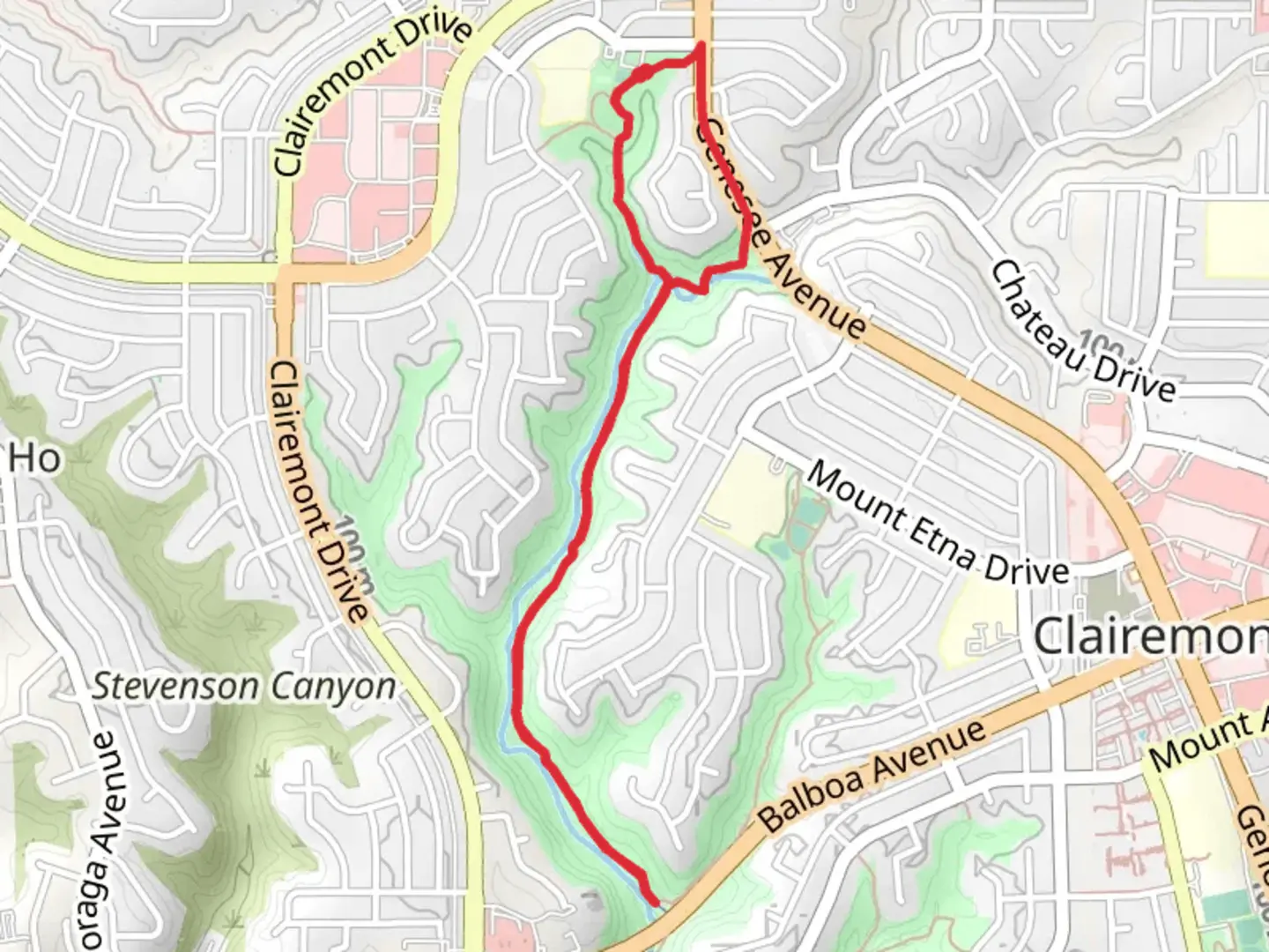 An image depicting the trail North Clairemont Community Park and Tecolote Canyon Stream and its surrounding area.