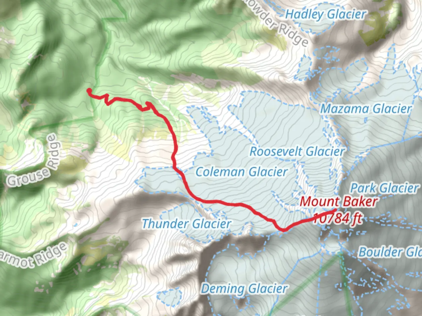 An image depicting the trail Mount Baker via Holiotrope Ridge Trail and its surrounding area.