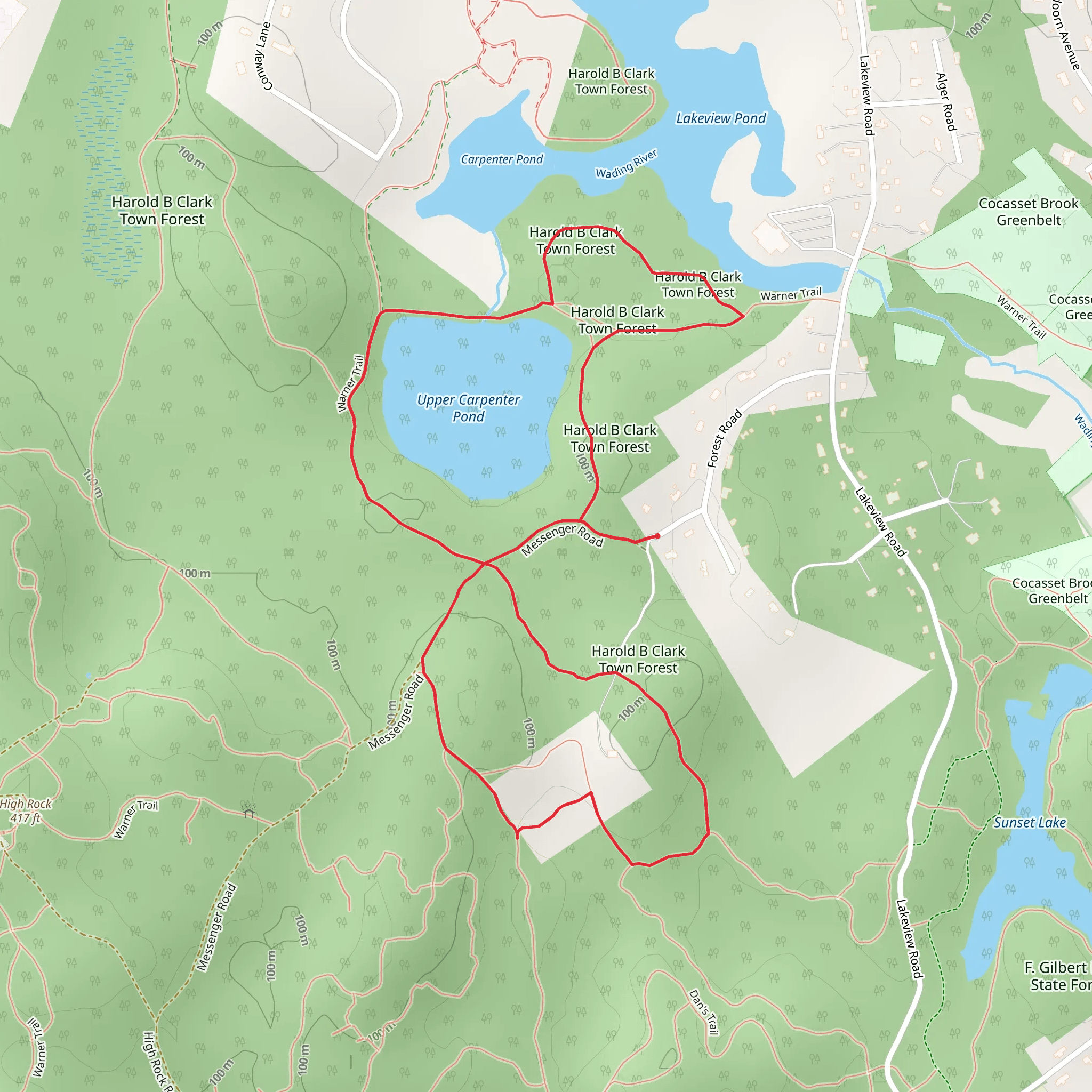 Harold B Clark Town Forest and Upper Carpenter Pond Loop mobile static map