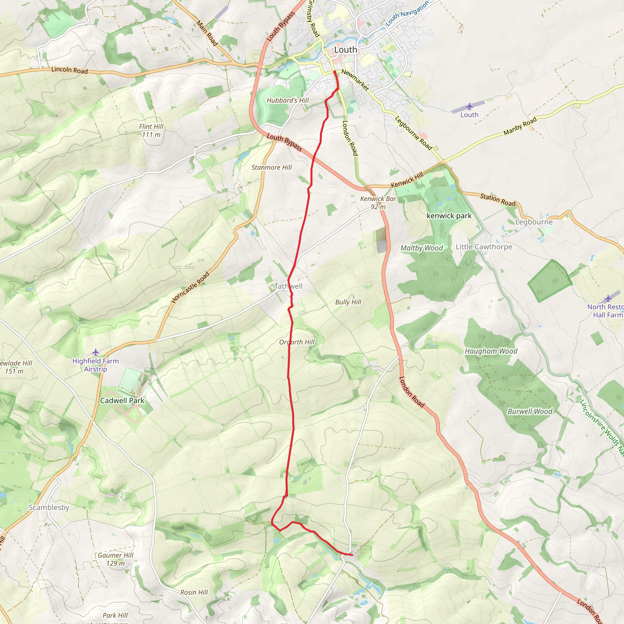Ruckland Walk from Louth mobile static map