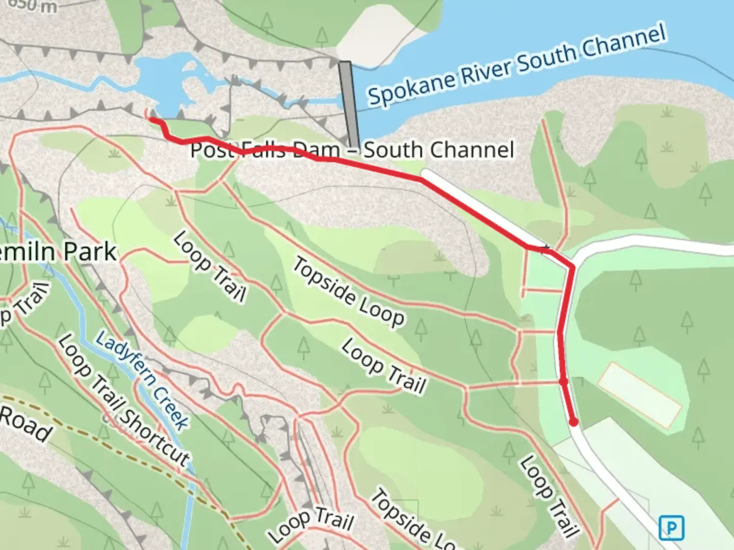 An image depicting the trail Spokane River South Channel - Riverside Trail and its surrounding area.