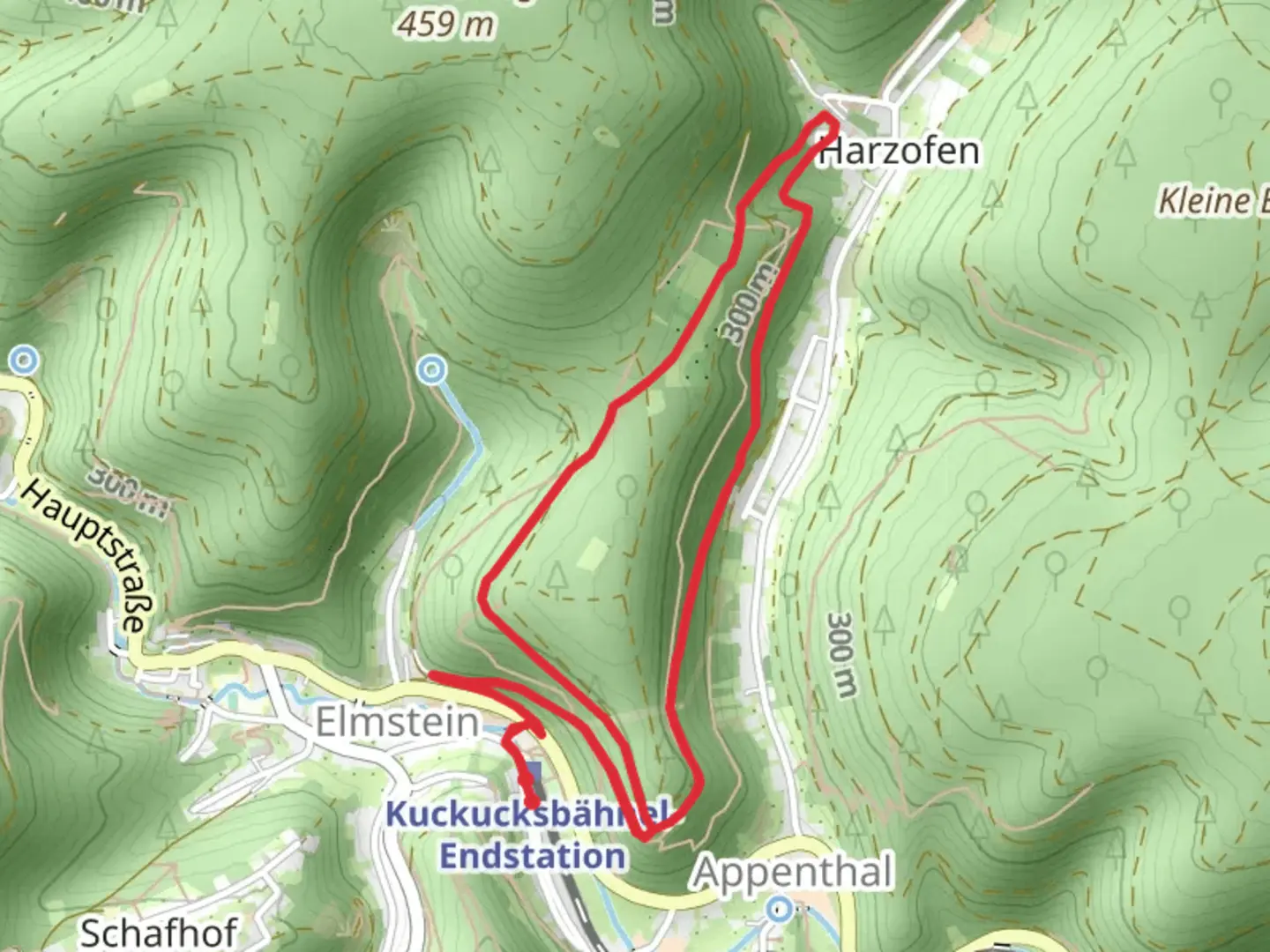 An image depicting the trail Naturfreundehaus Elmstein Loop and its surrounding area.