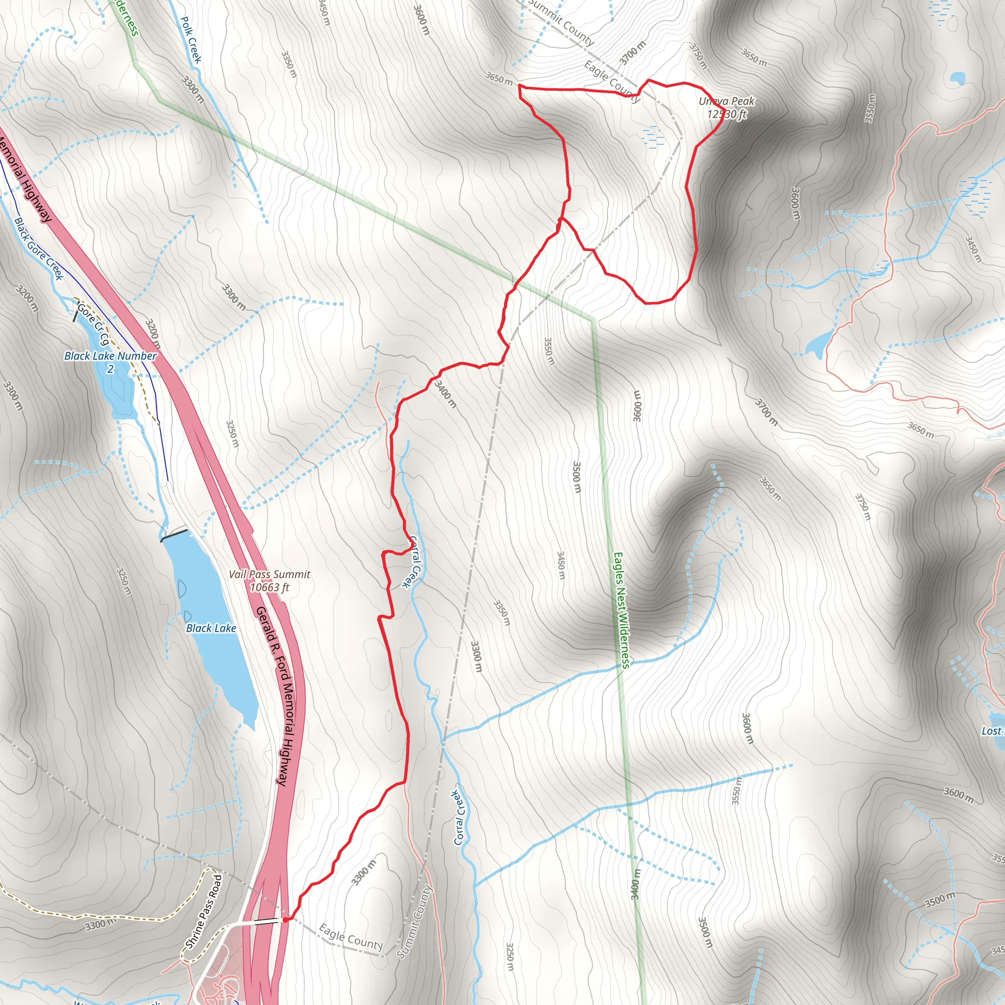 Uneva Peak via Corral Creek Trail mobile static map
