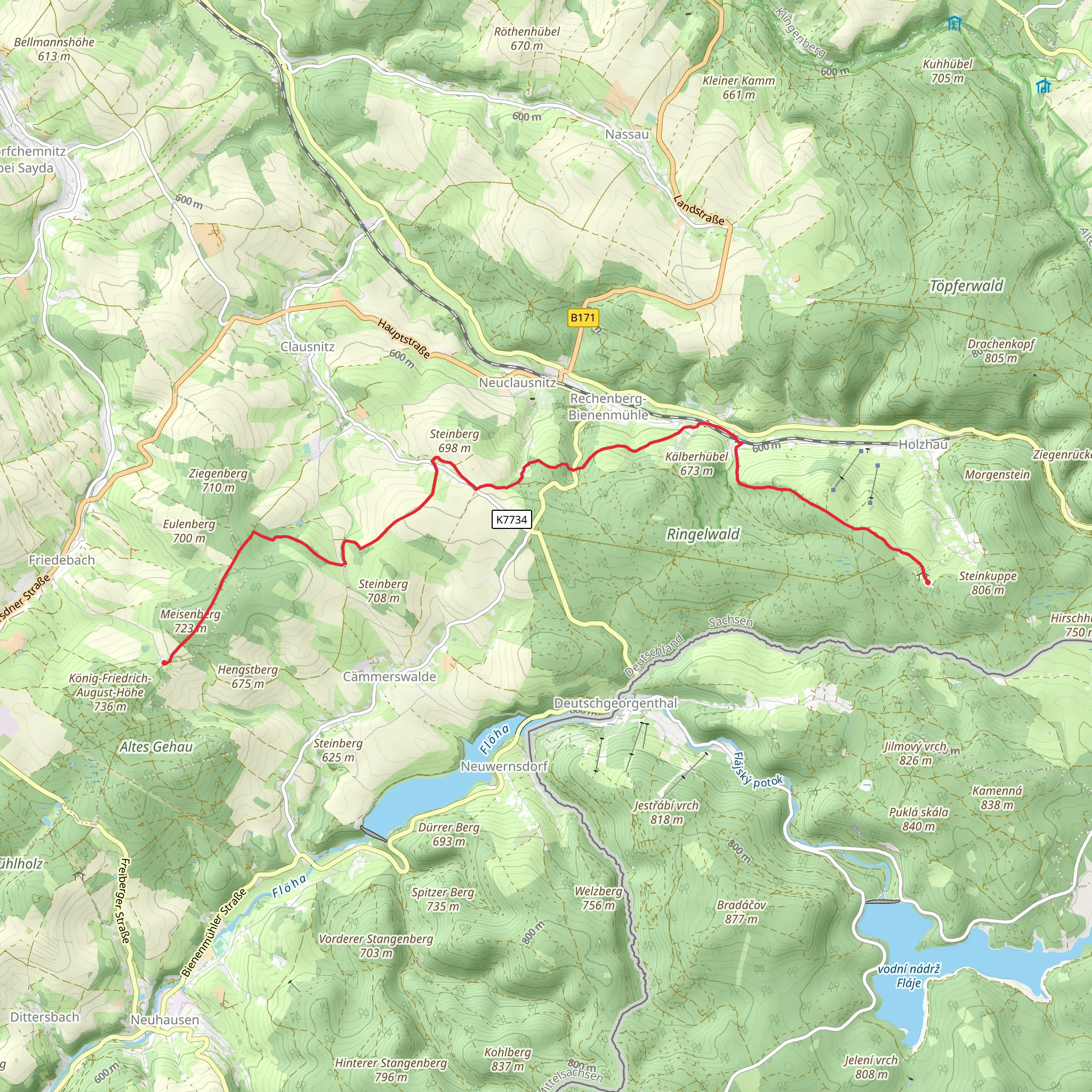 Holzhau to Kreuztanne via Gustav-Moritz Weg mobile static map