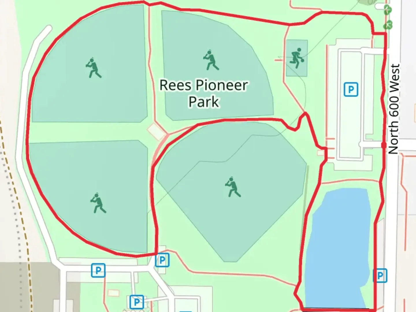 An image depicting the trail Rees Pioneer Park Loop and its surrounding area.