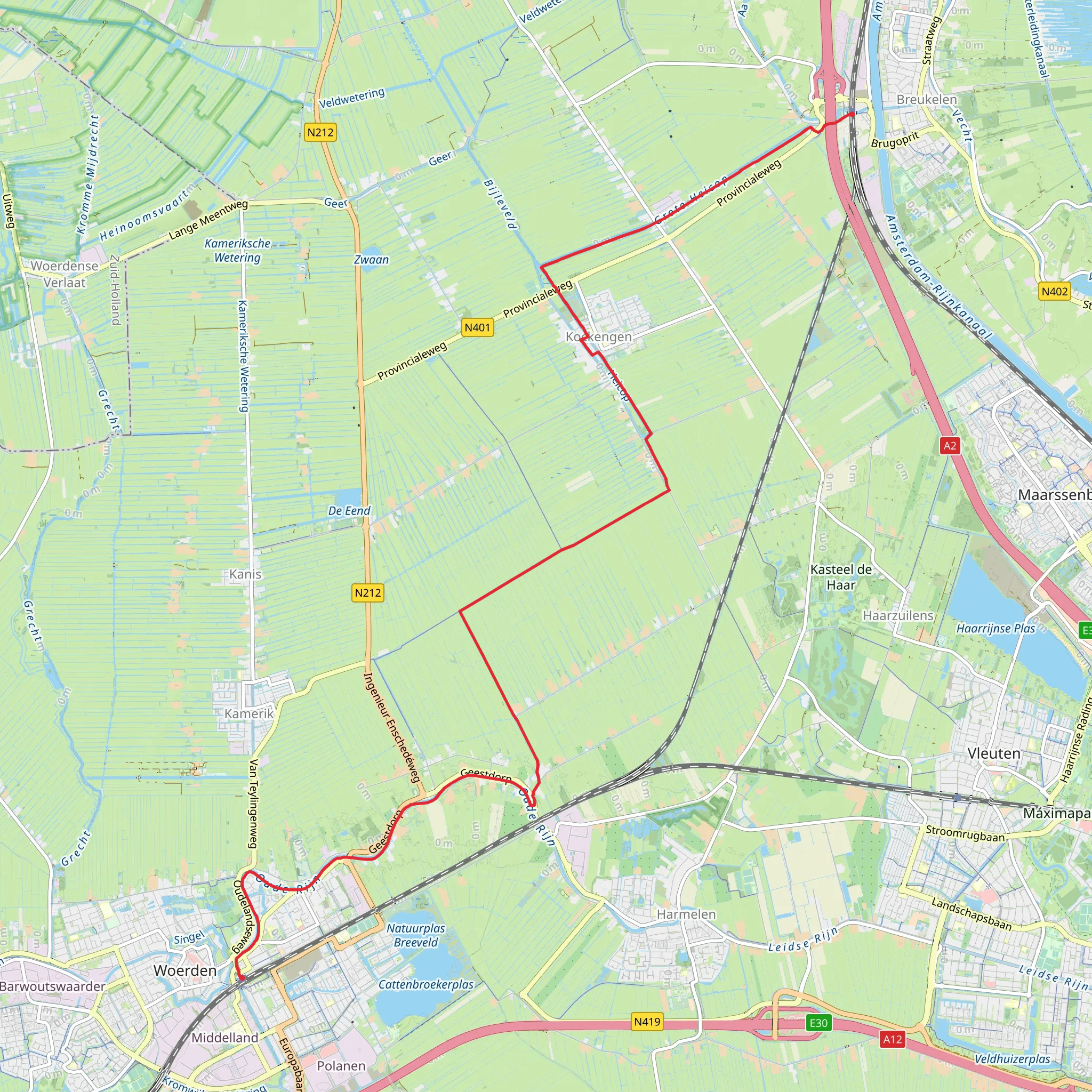 Woerden to Breukelen via Oude Rijn and Hollandse Kade mobile static map