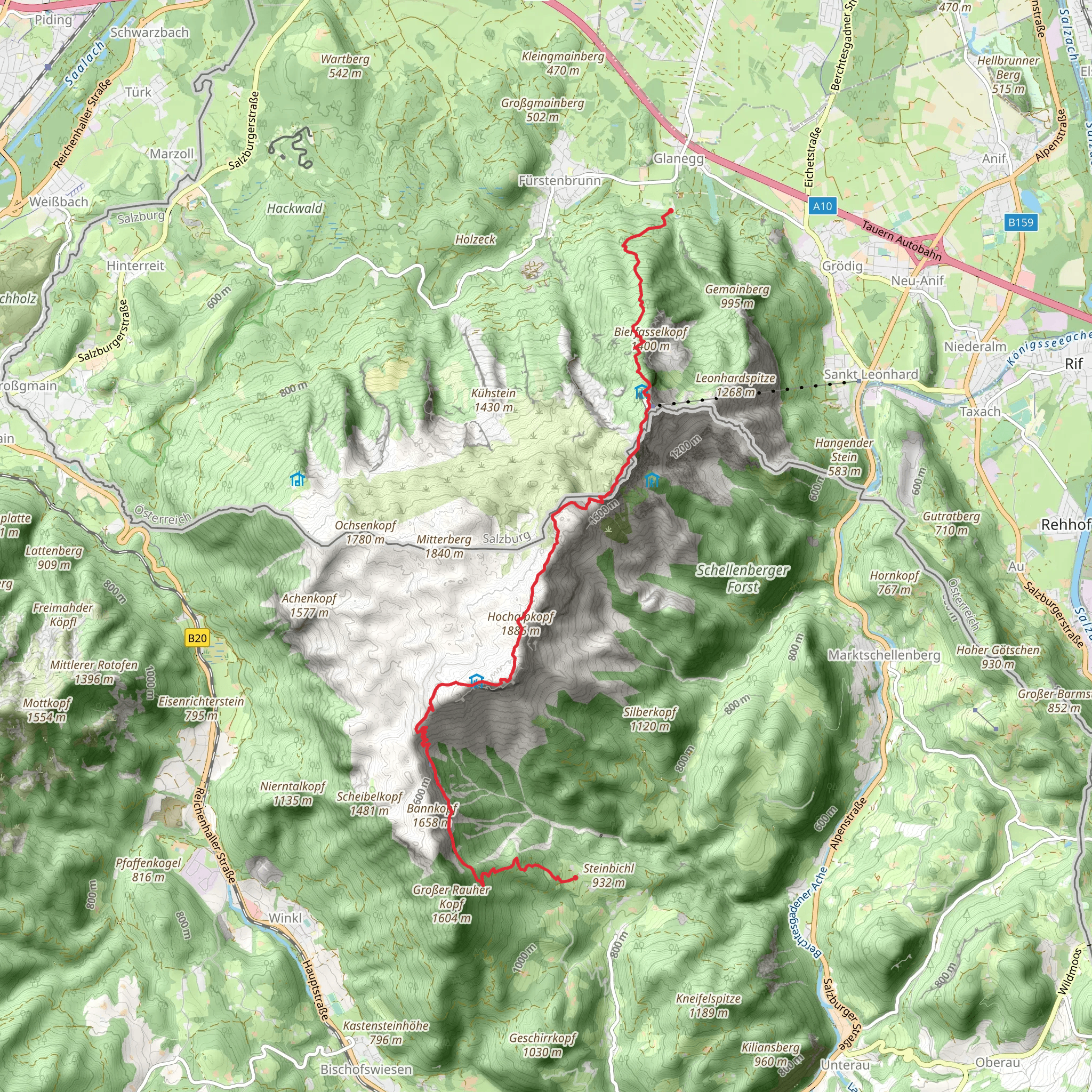 Steinbichl to Glanegg Walk via Berchtesgadener Hochthron mobile static map