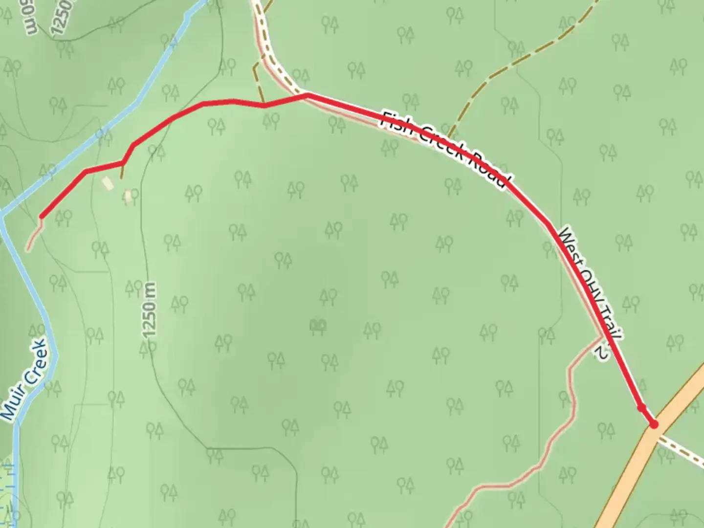 An image depicting the trail East Fork Muir Creek - Fish Creek Road and its surrounding area.