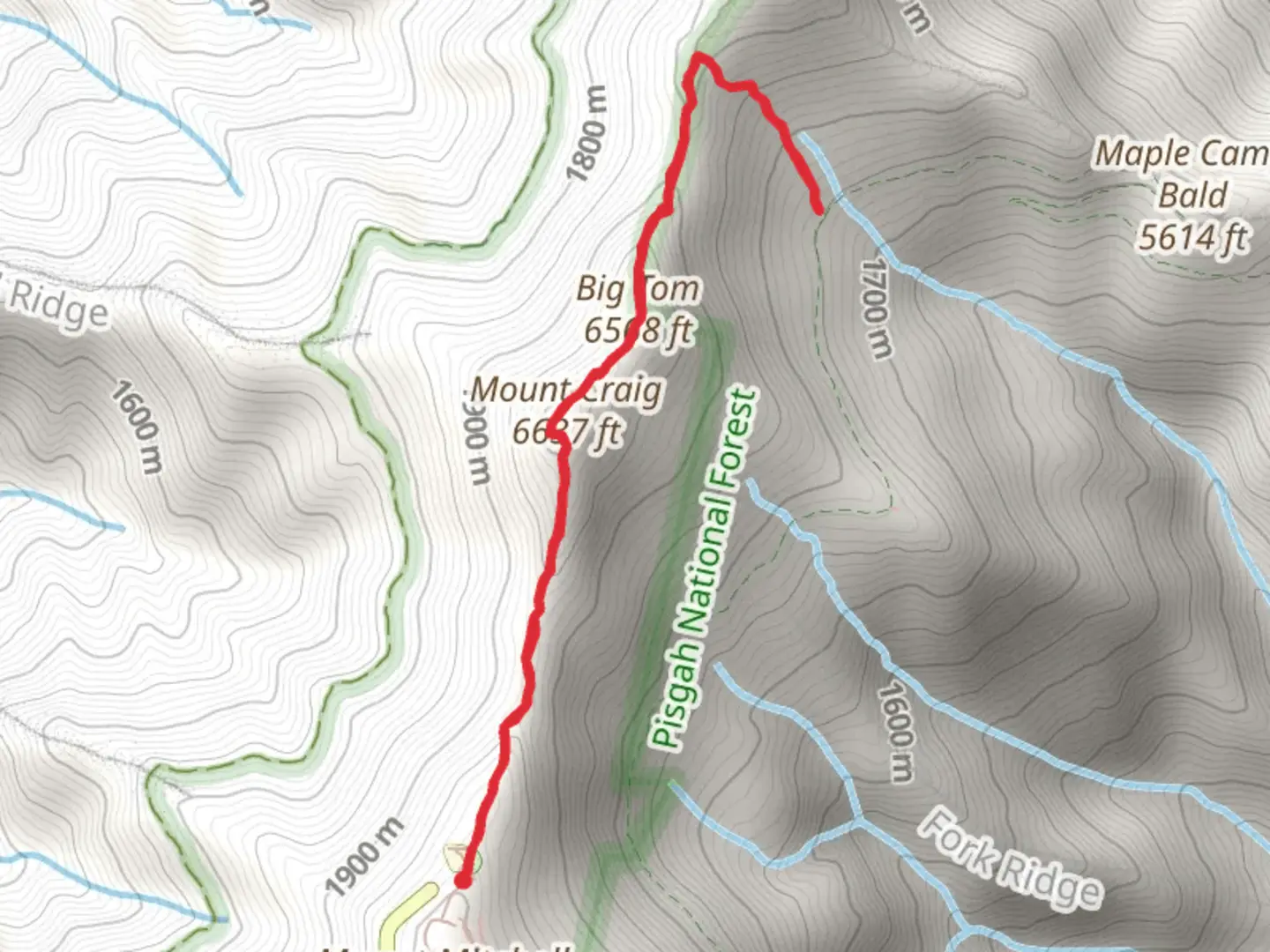 An image depicting the trail Mount Craig and Big Tom via Deep Gap Trail and its surrounding area.