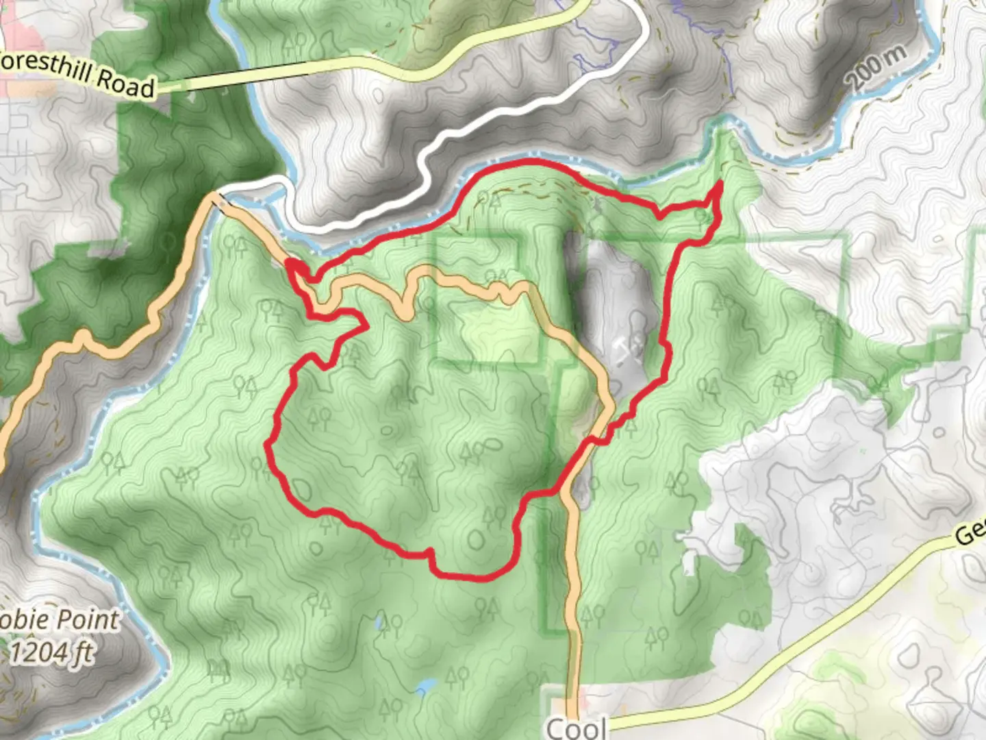 An image depicting the trail Training Hill and Western States 100 Endurance run Loop and its surrounding area.