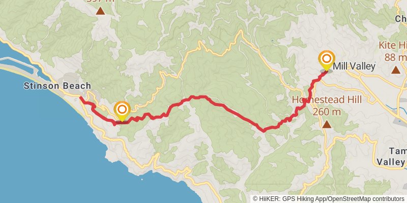 Dipsea Trail from Mill Valley Trailhead stage 2 Map