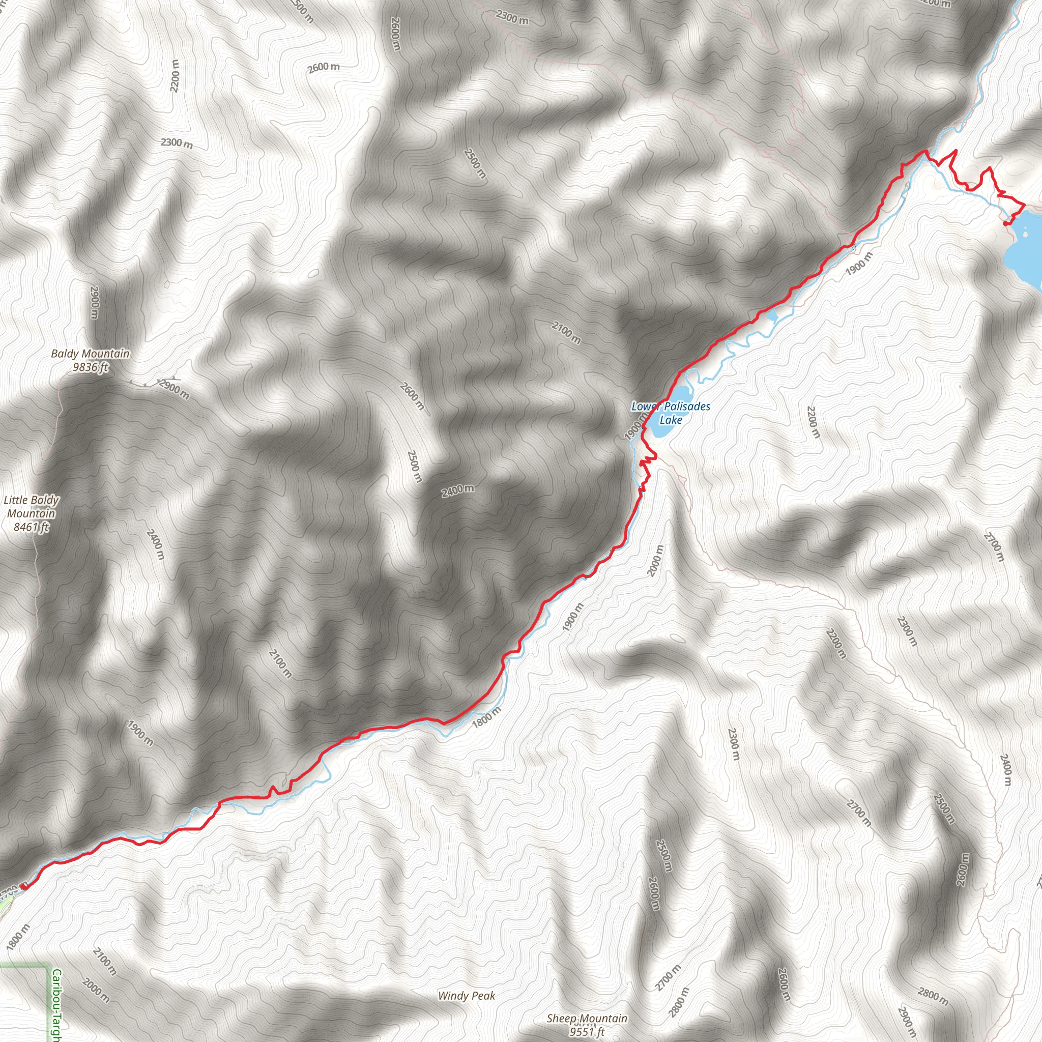 Upper and Lower Palisades Lake via Lower Palisades Creek Trail mobile static map