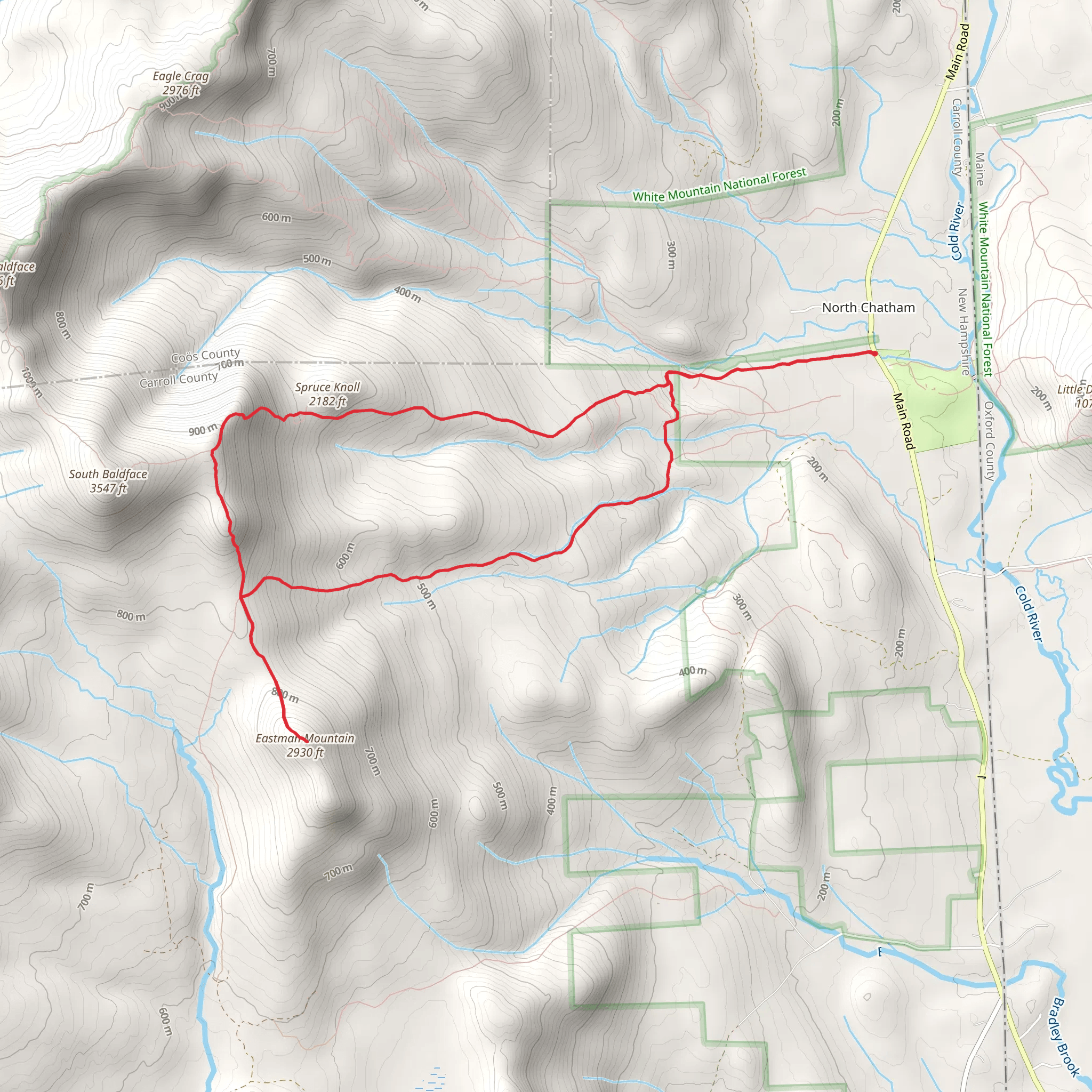 Eastman Mountain, Baldface Circle and Slippery Brook Trail via Emerald Pool Trail mobile static map