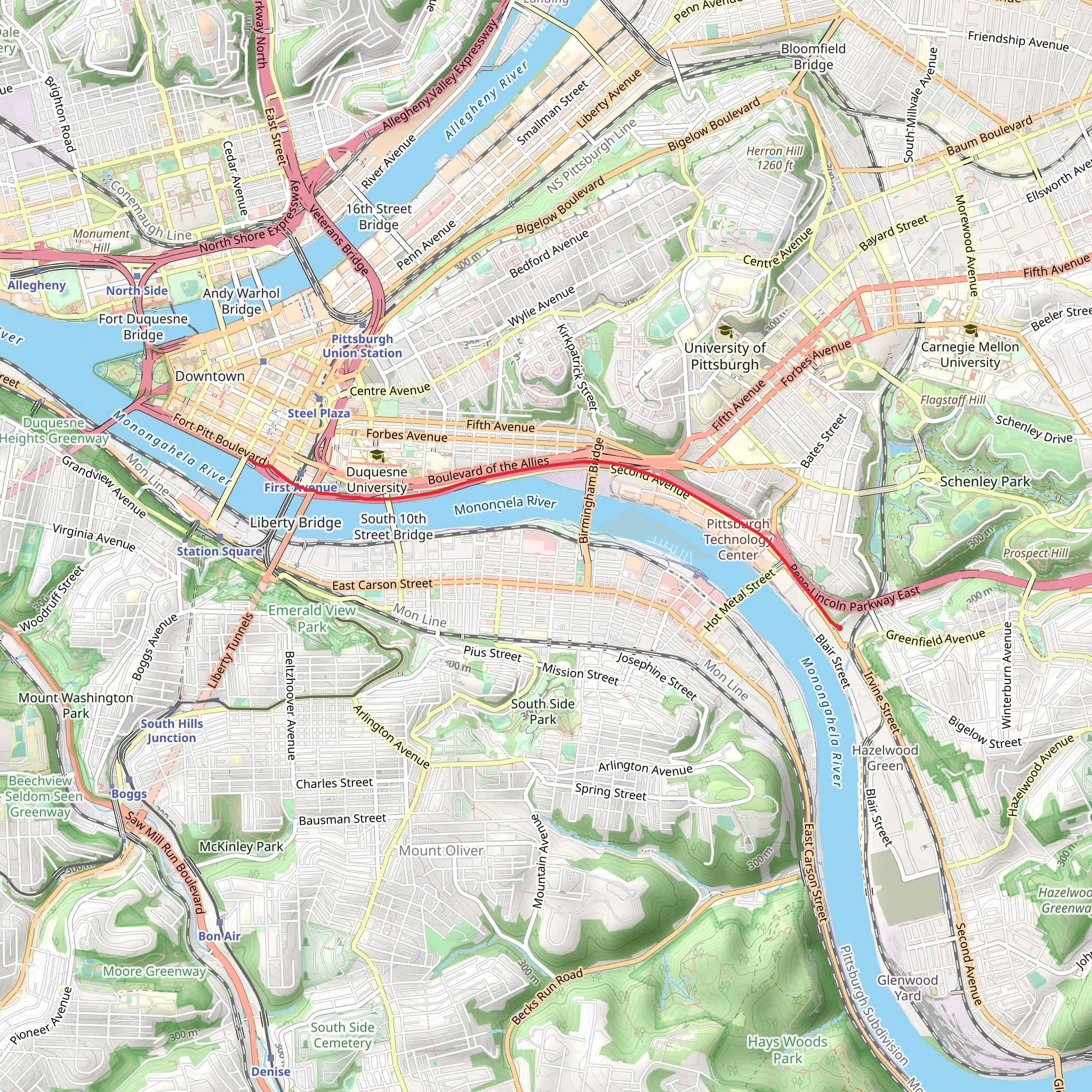 Laughlin Junction to First Avenue via ELiza Furnace Trail mobile static map