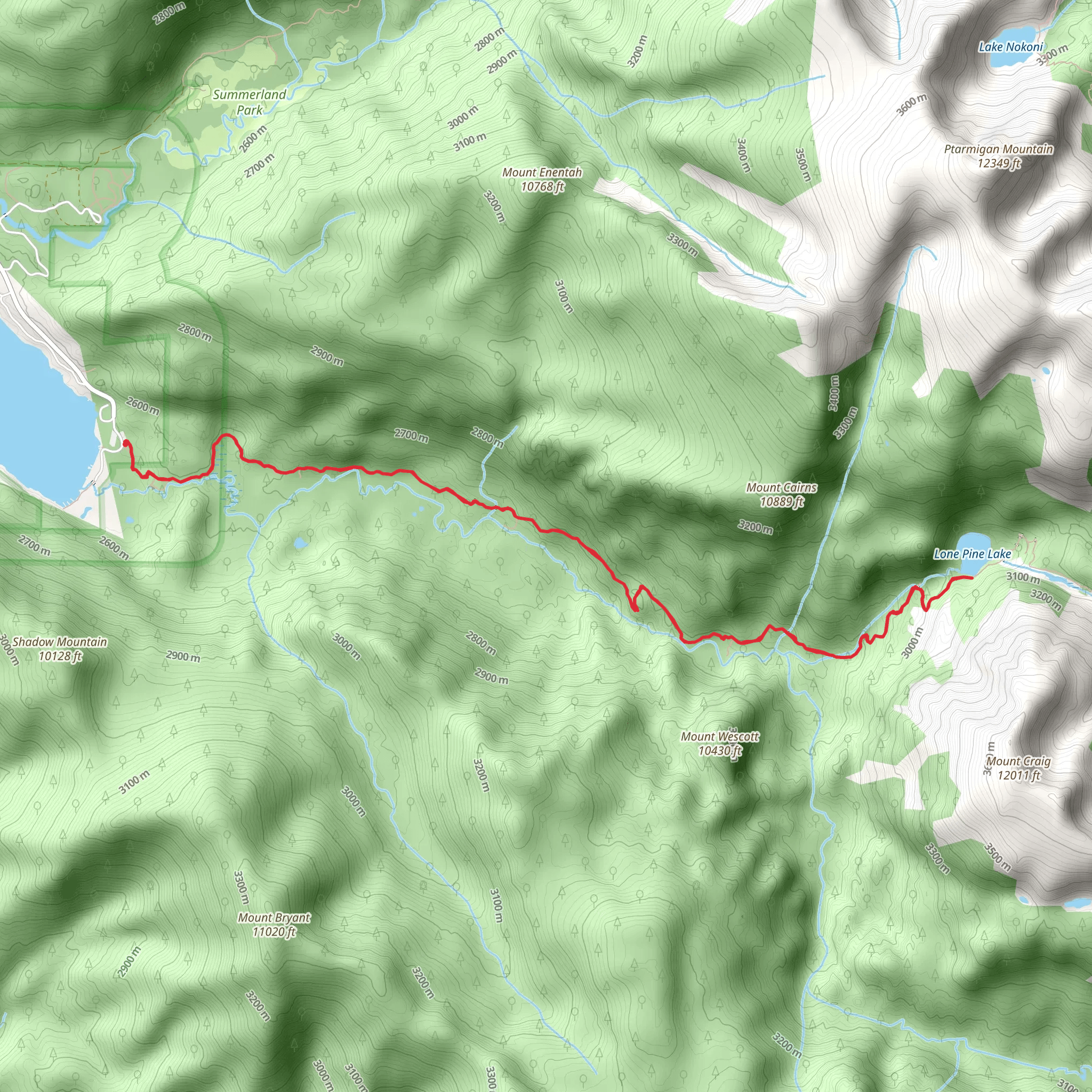 Lone Pine Lake Trail mobile static map