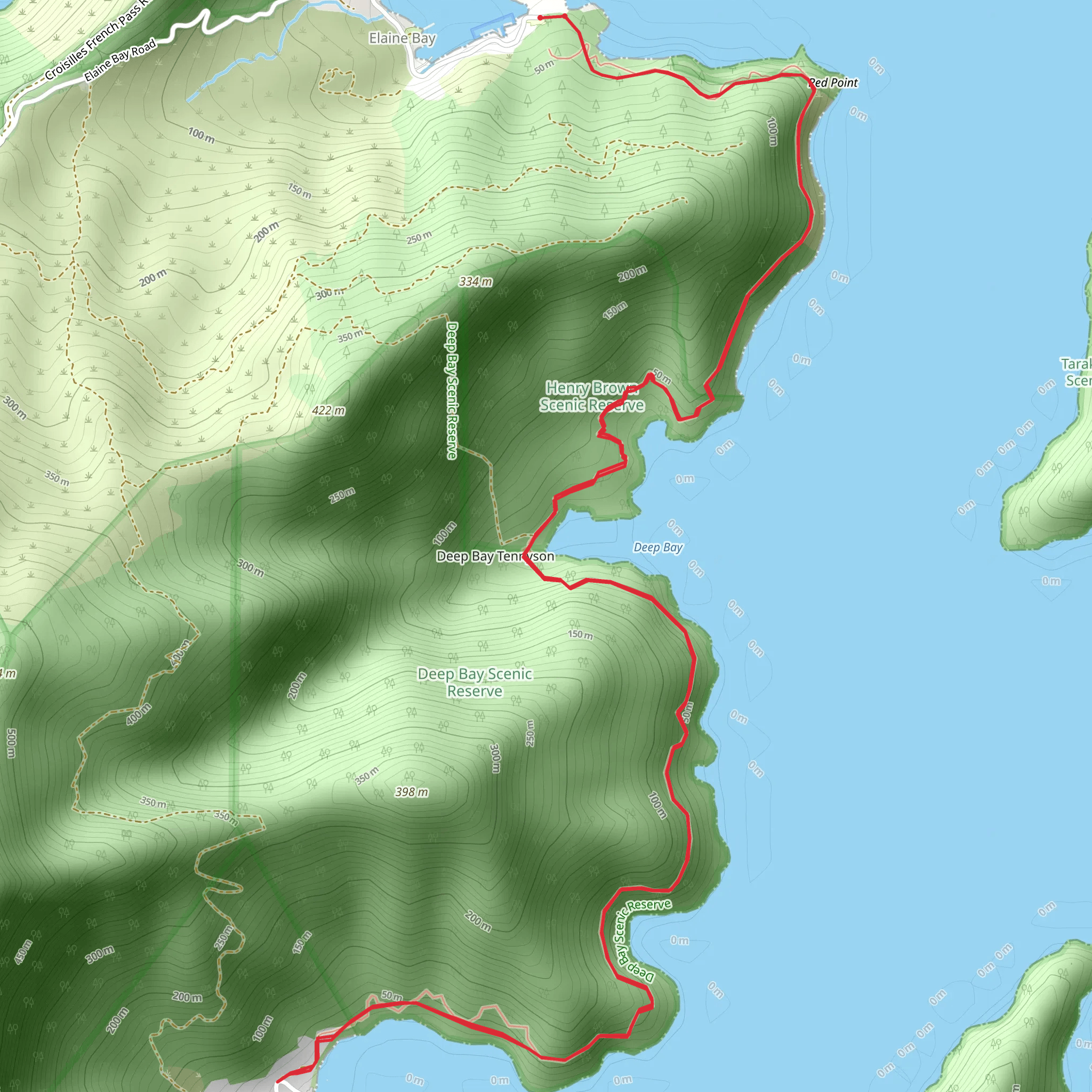 Elaine Bay via Archers Track mobile static map