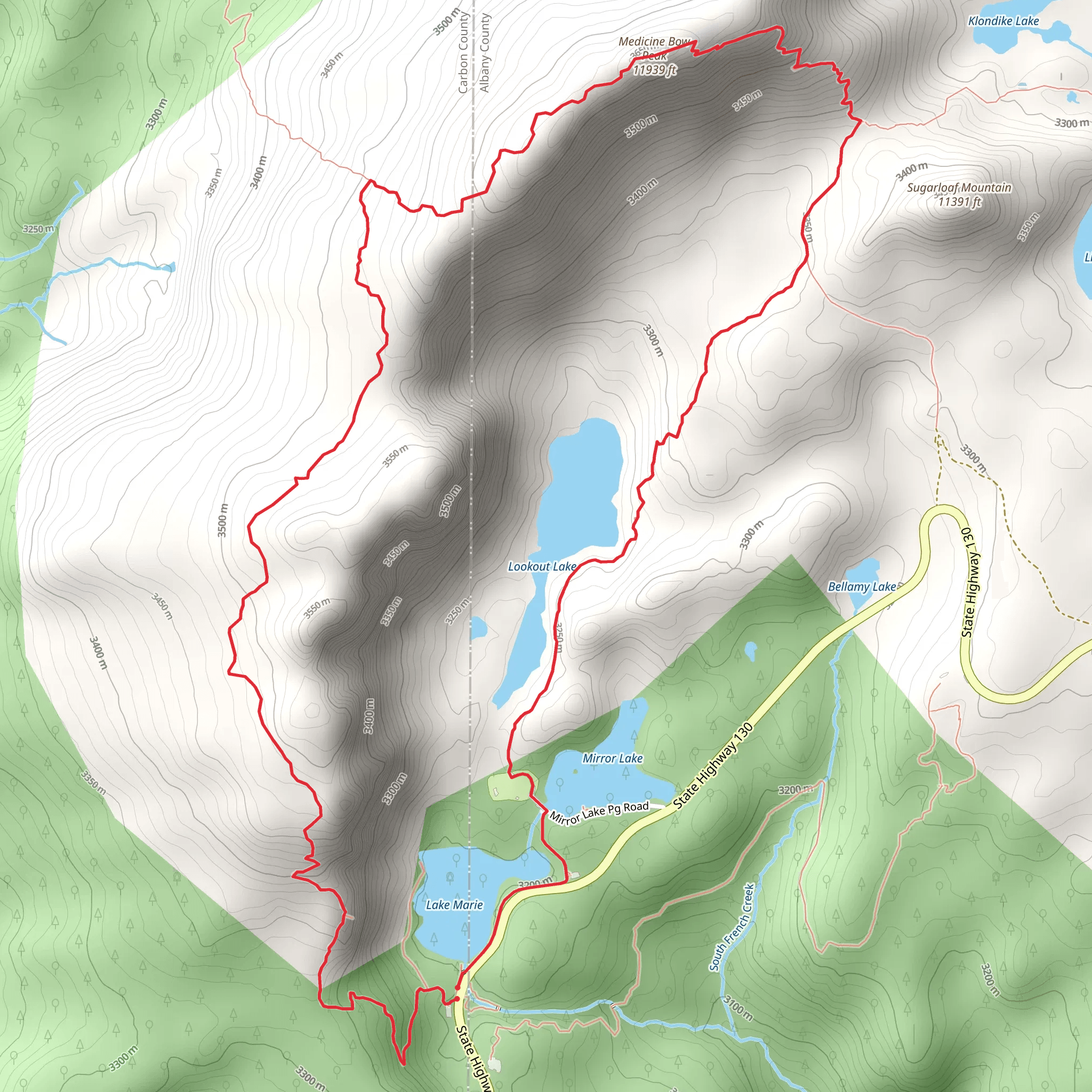 Lookout Lake and Medicine Bow Peak Trail mobile static map