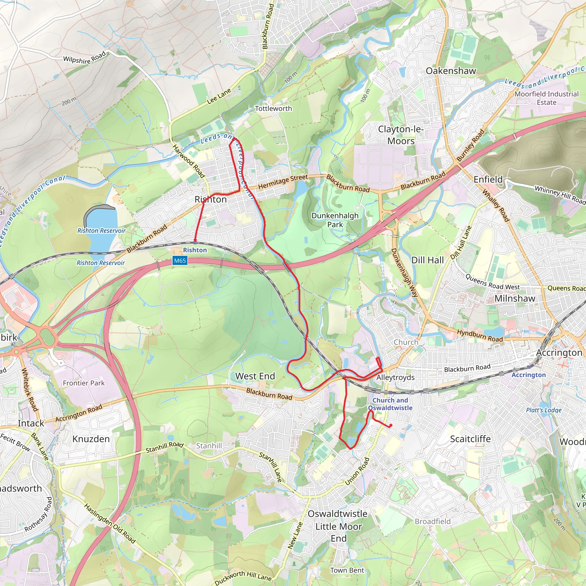 Rishton to Church and Oswaldtwistle Walk mobile static map
