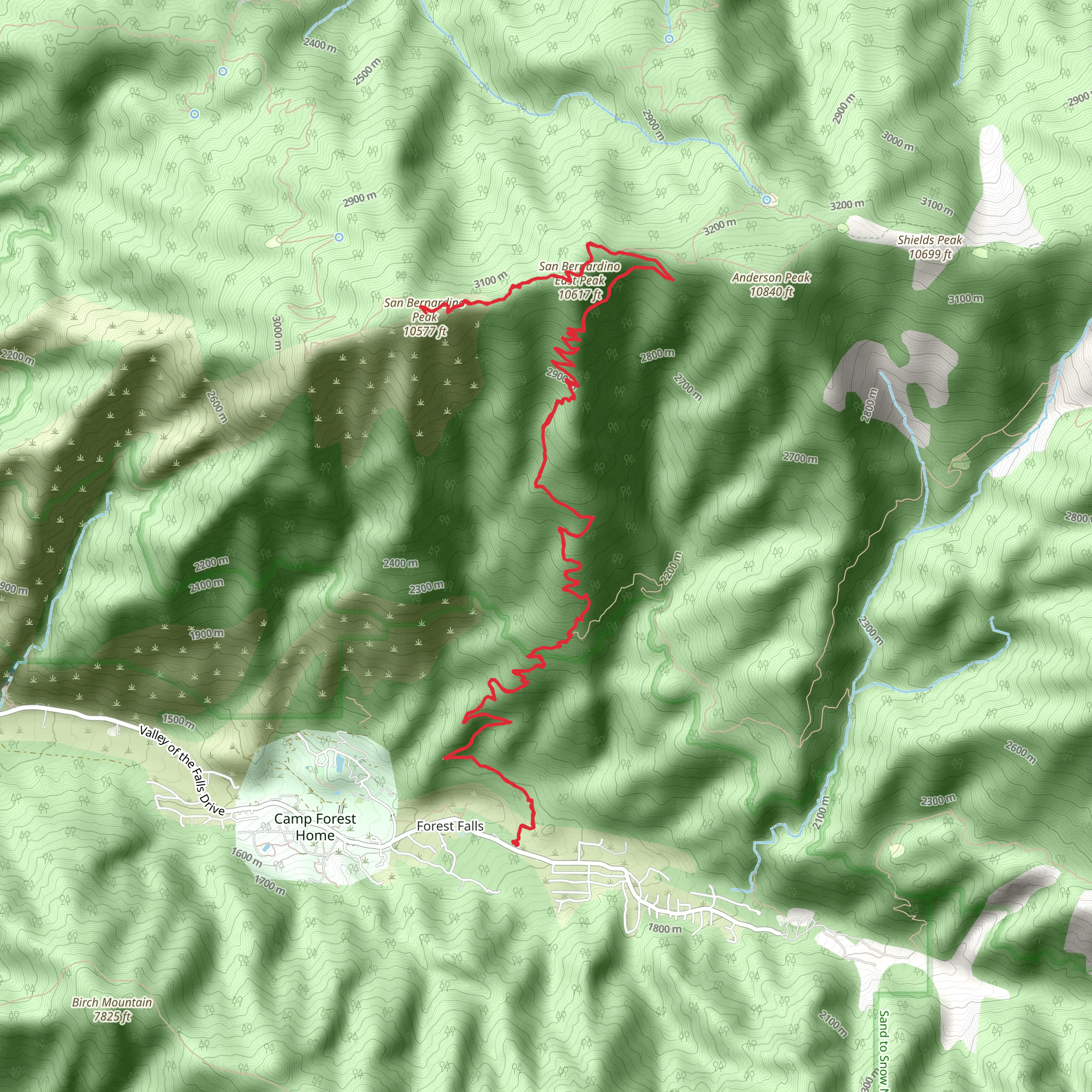 San Bernardino Peak via Momyer Creek Trail mobile static map