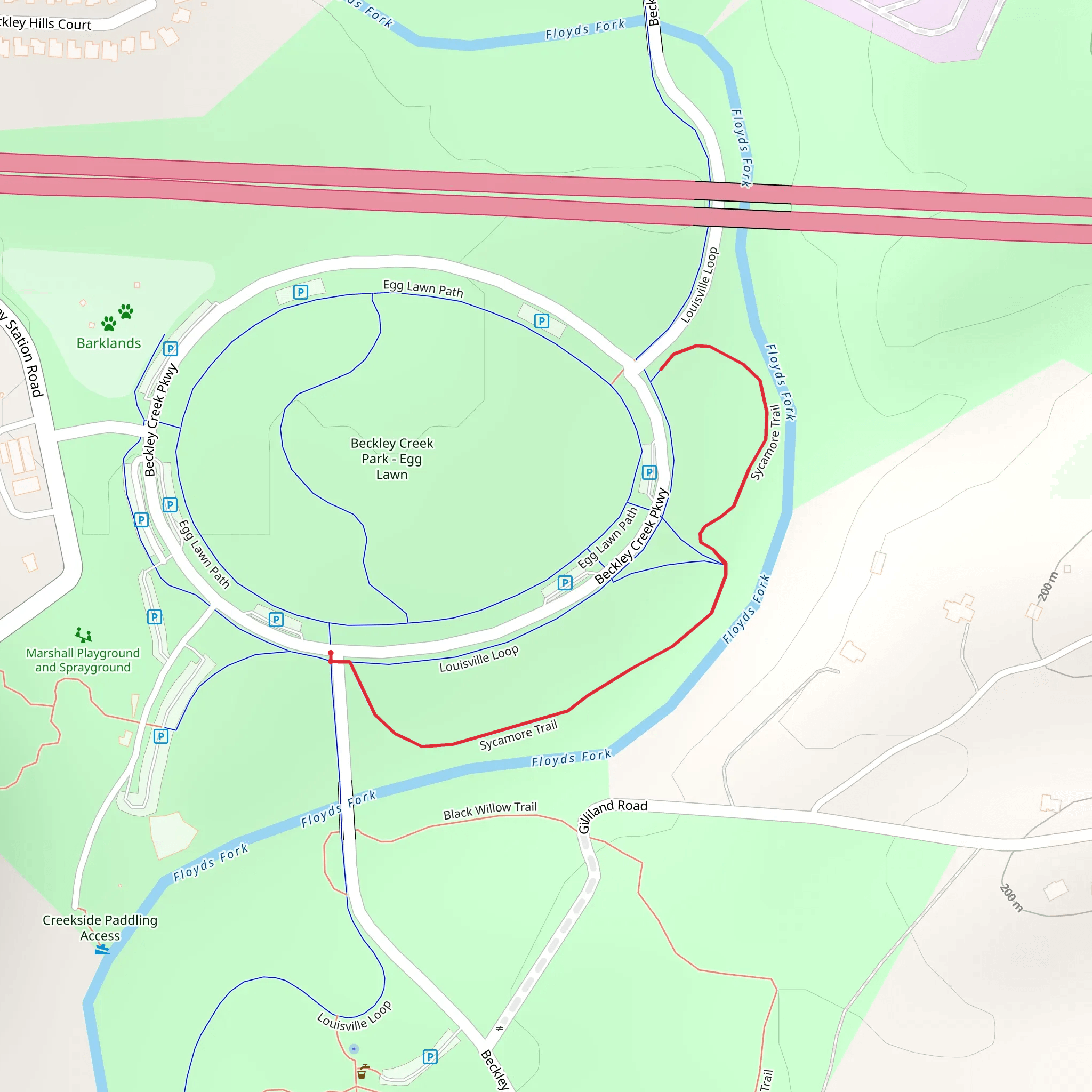 Sycamore Trail from Beckley Creek Park mobile static map