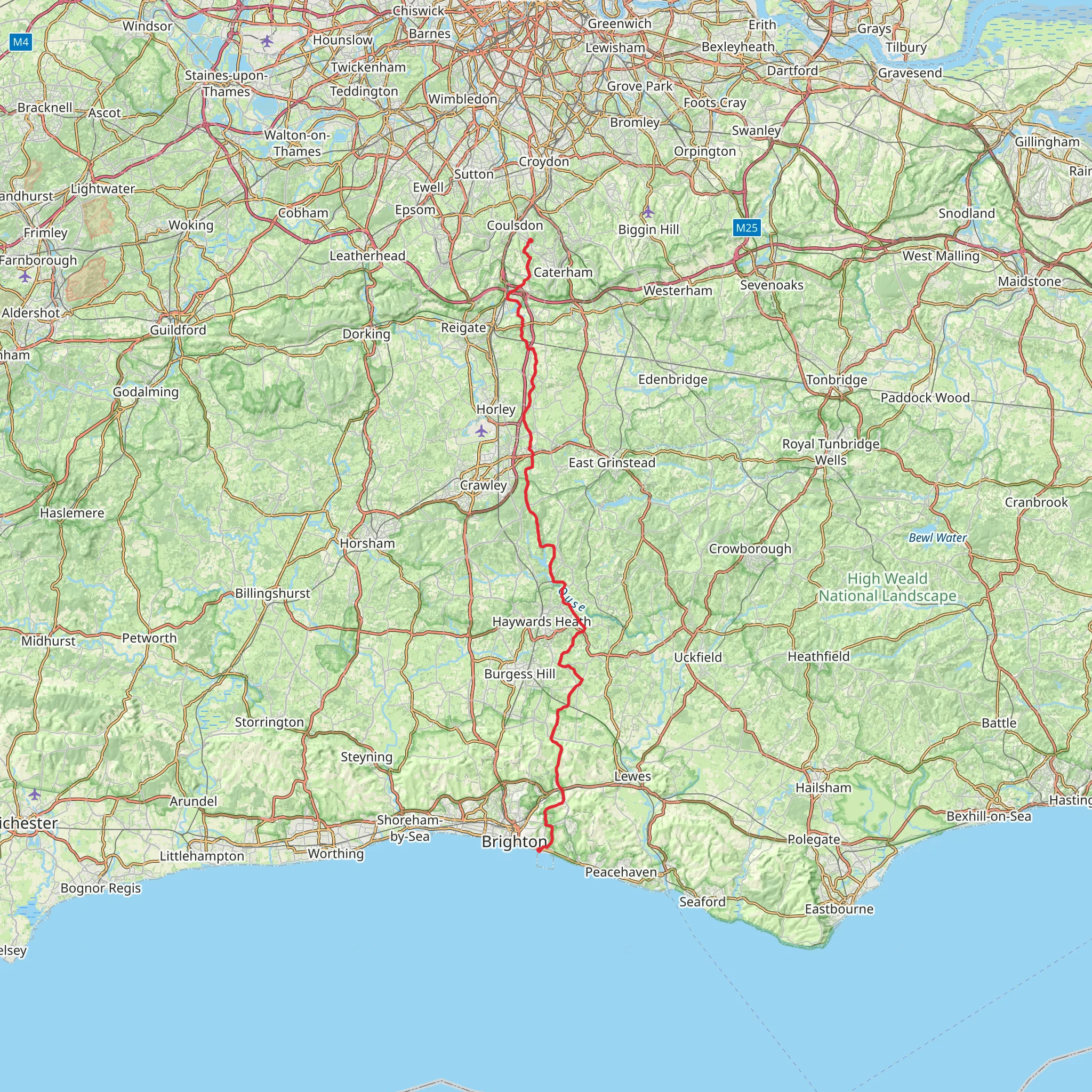 Old Coulsdon to Brighton Walk mobile static map