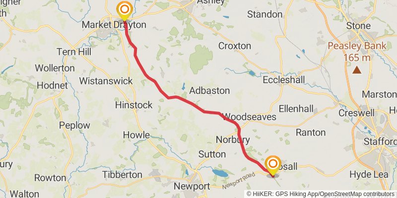 Autherley Junction to Ellesmere Port along Shropshire Union Canal stage 2 Map