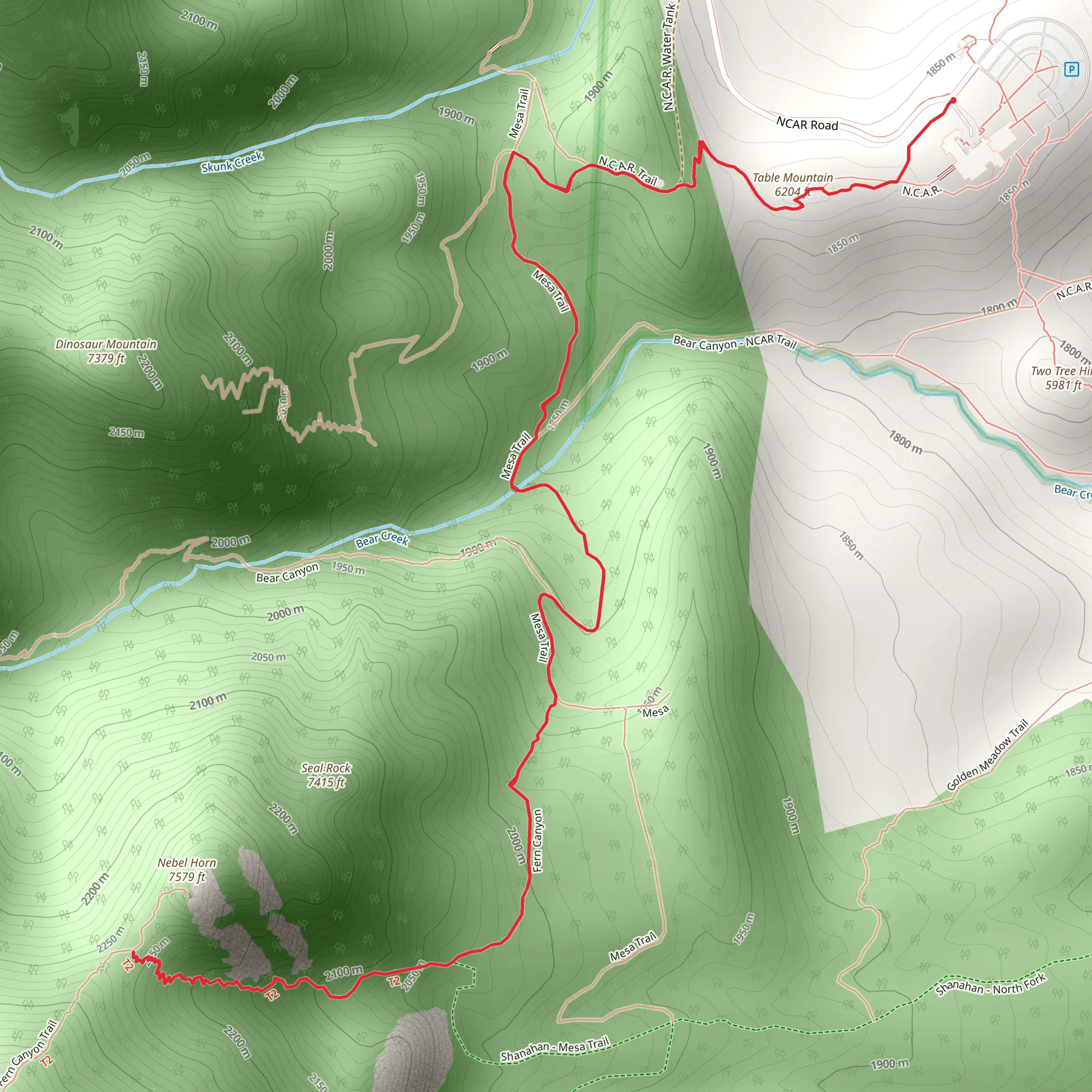 NCAR Trail, Mesa Trail and Fern Canyon Trail mobile static map
