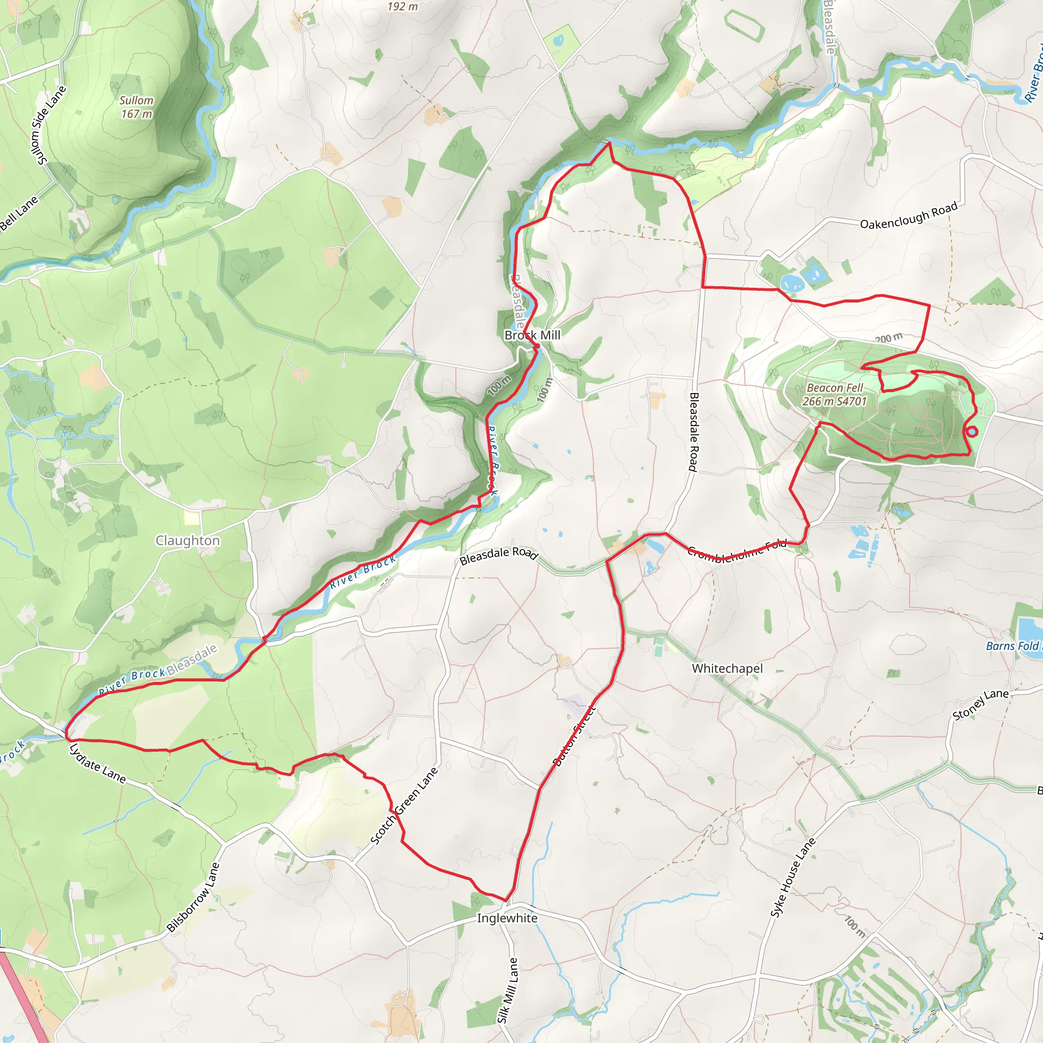 Beacon Fell Country Park, Brook Mill and Inglewhite Loop mobile static map