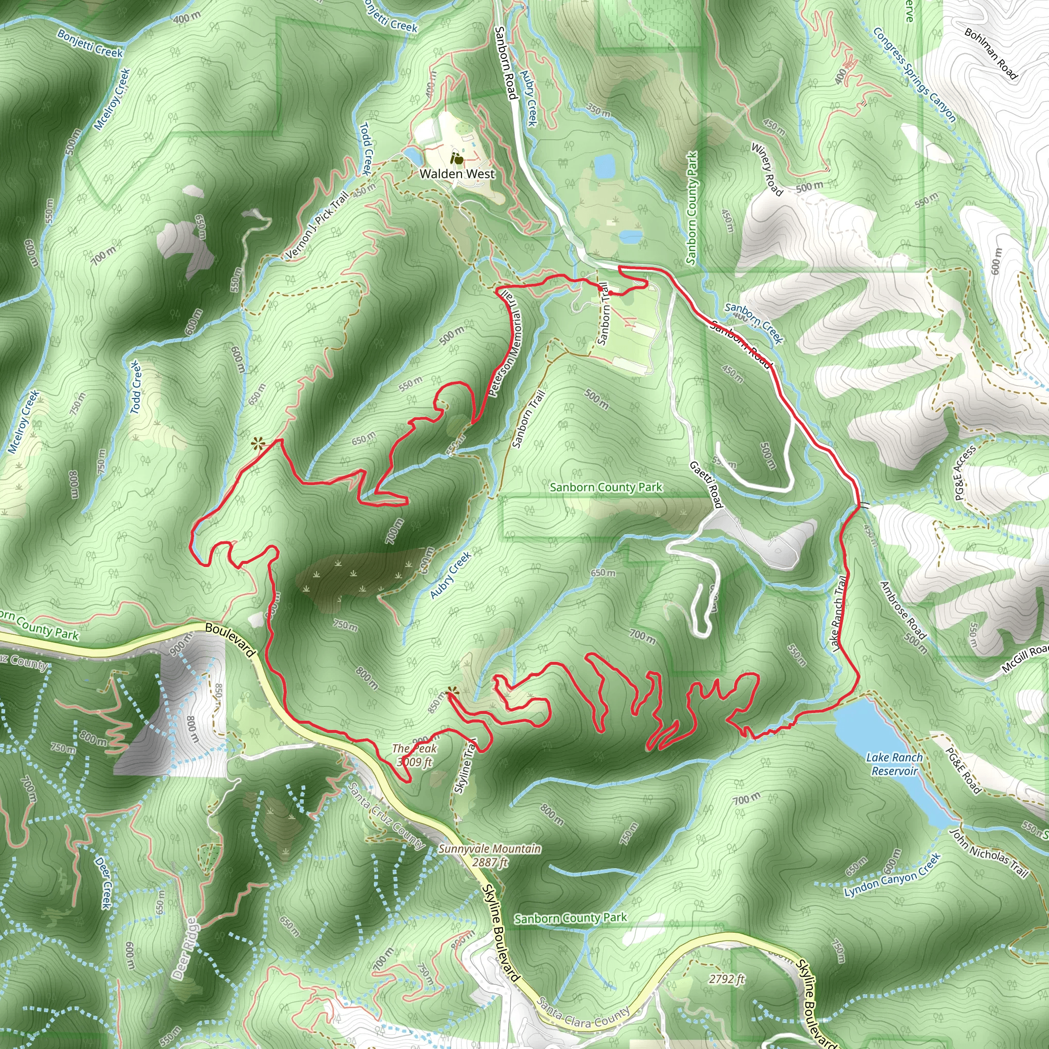 The Peak via John Nicholas Trail and Sanborn Loop Trail mobile static map