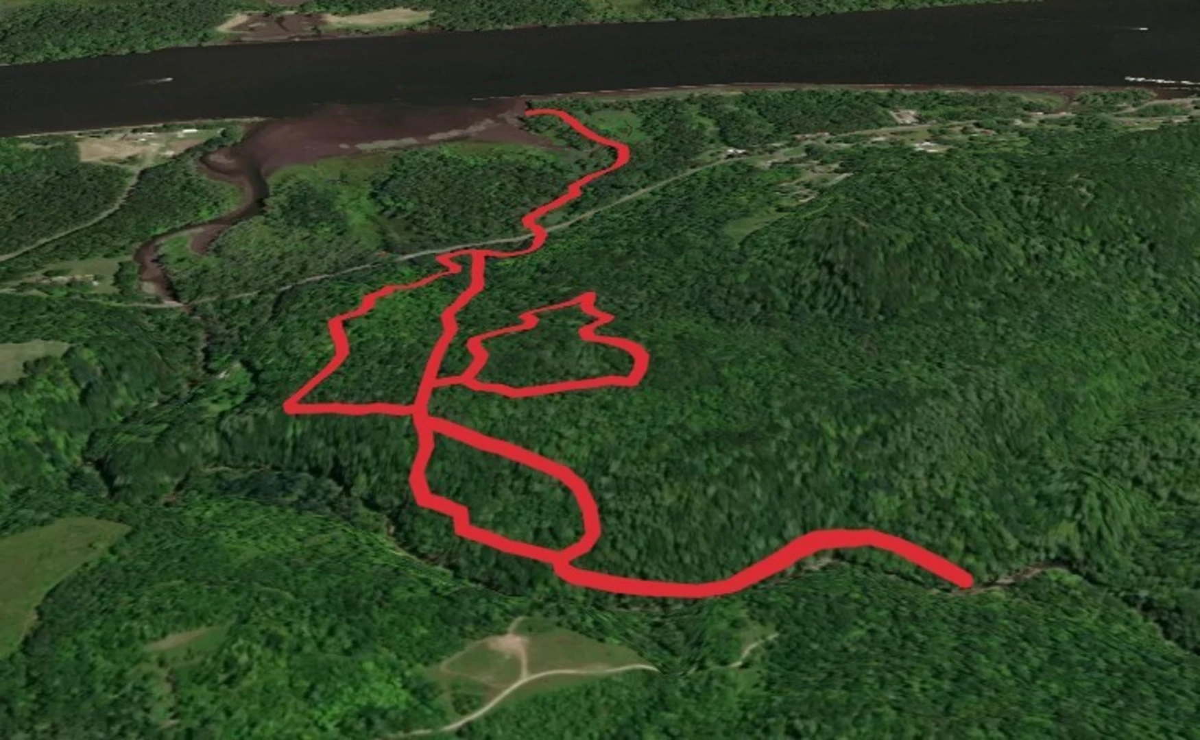An image depicting the trail Hannacroix Creek and Falls and its surrounding area.