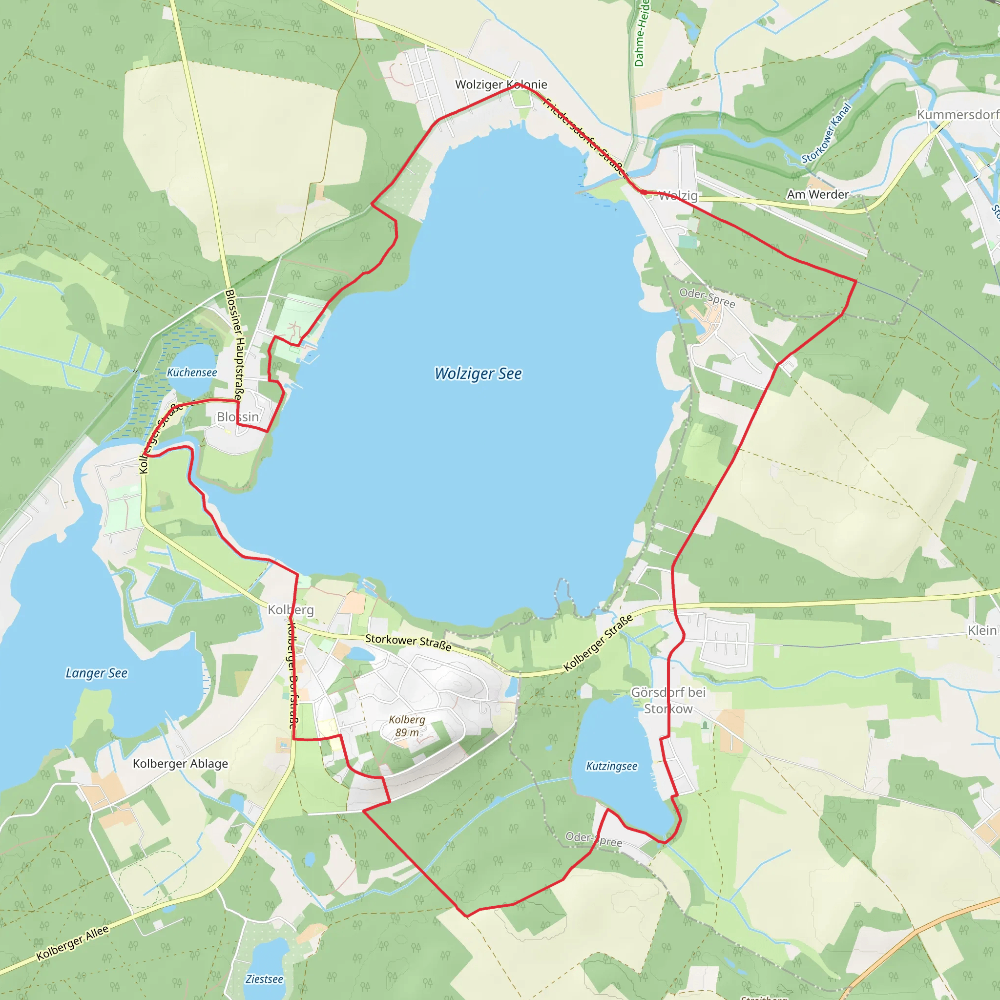 Wolziger See and Kutzingsee Loop mobile static map