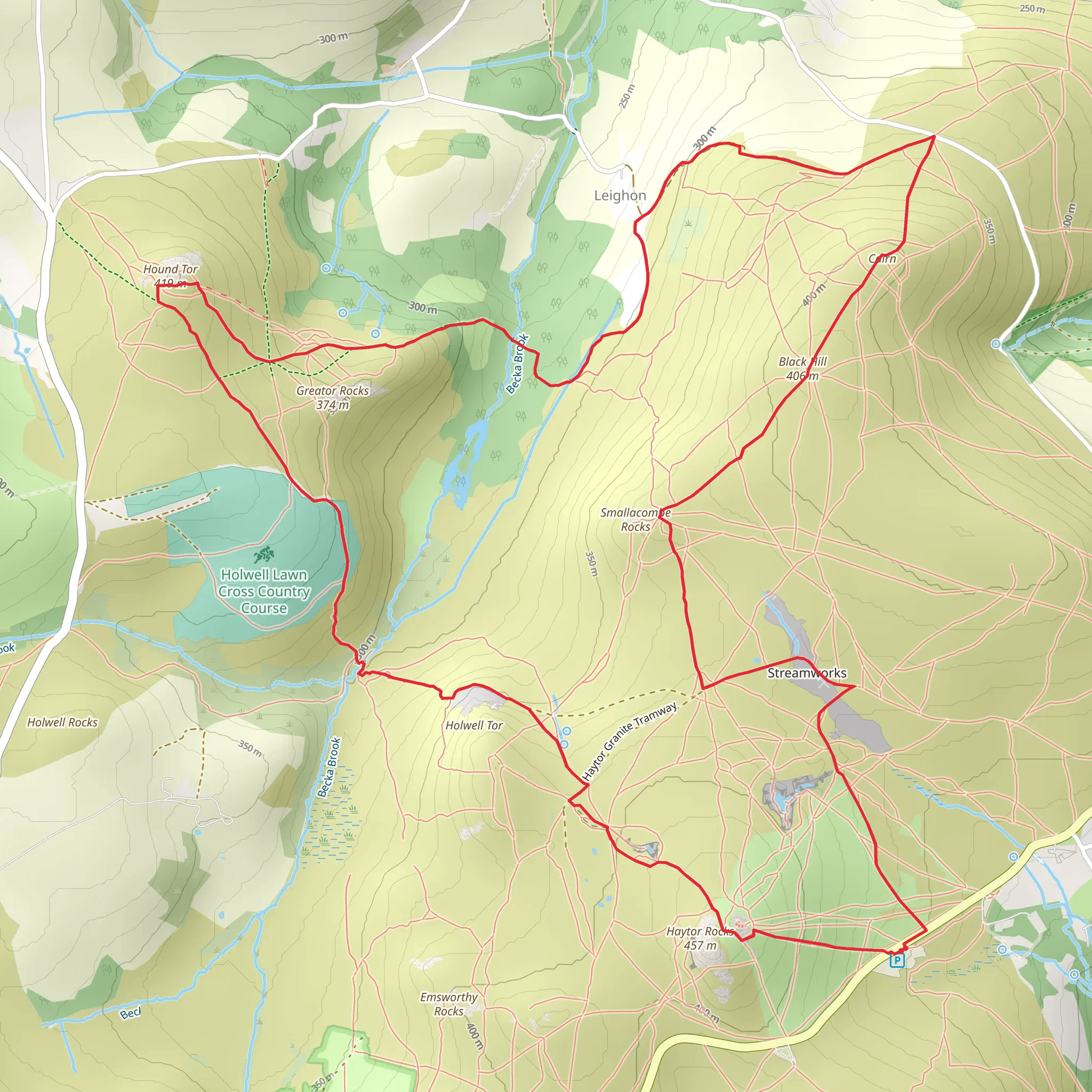 Hound Tor, Cairn and Black Hill Loop mobile static map
