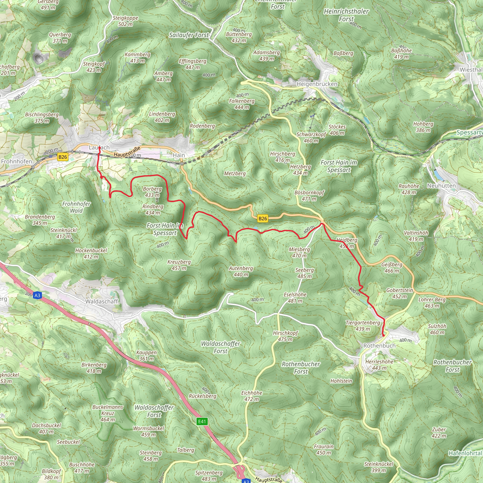 Rothenbuch to Laufach via Seebachtal Hain mobile static map