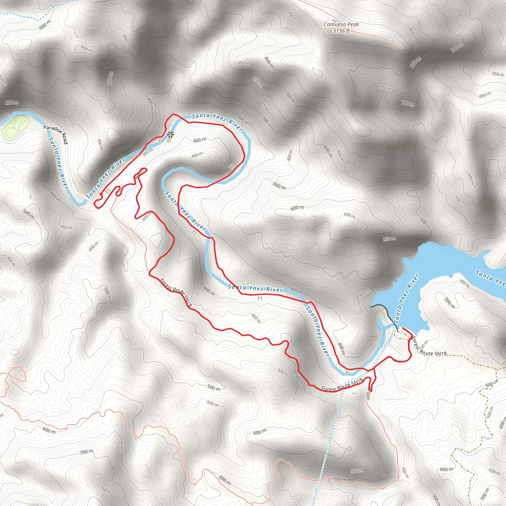 Gibraltar Reservoir and Santa Ynez River Loop mobile static map