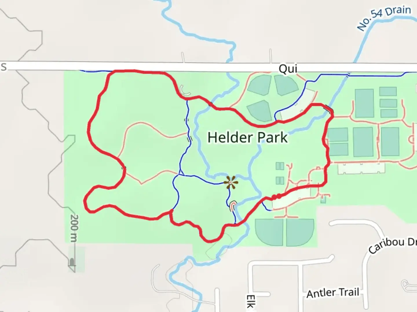An image depicting the trail Helder Park Long Loop and its surrounding area.