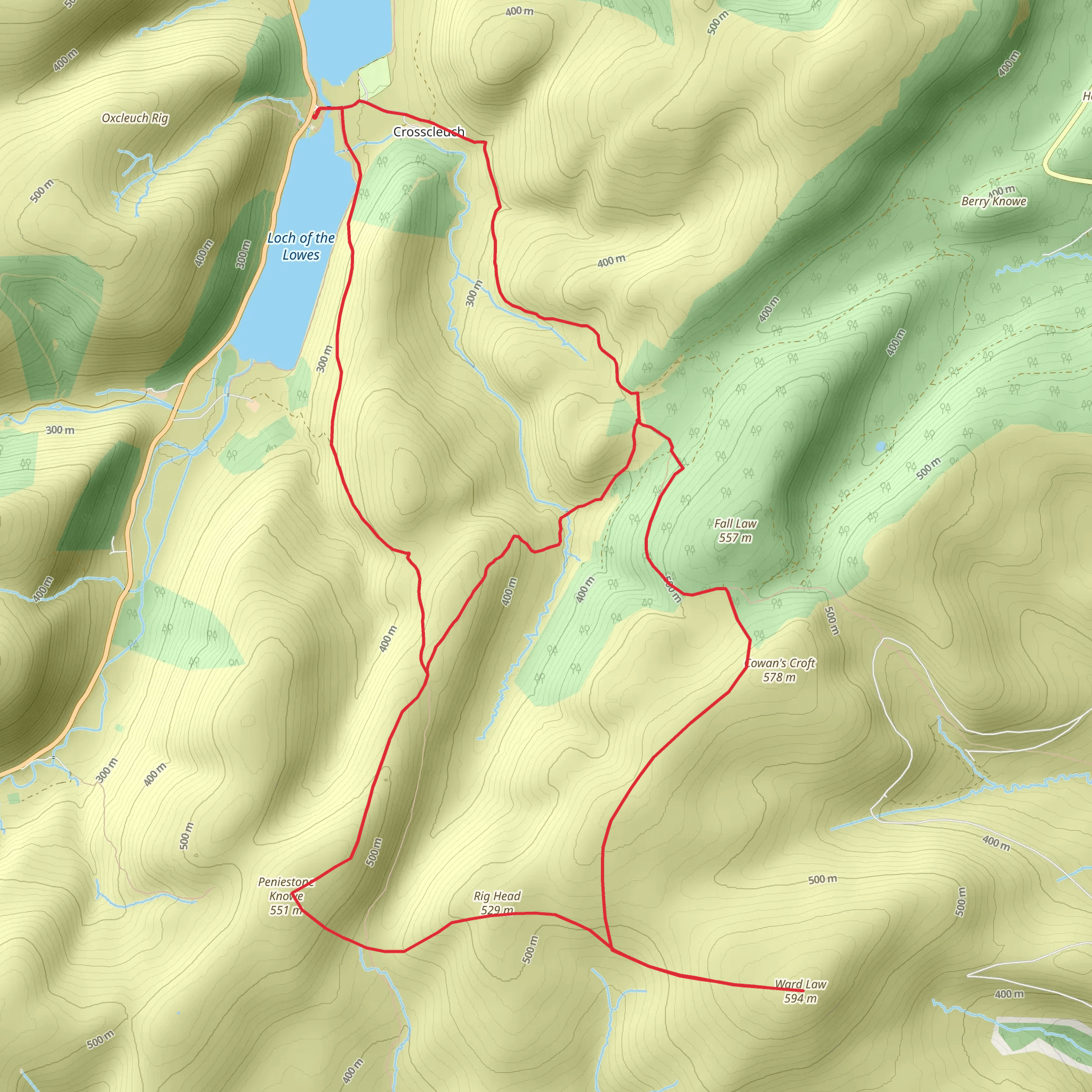 Loch of the Lowes, Peniestone Knowe and Ward Law Loop mobile static map