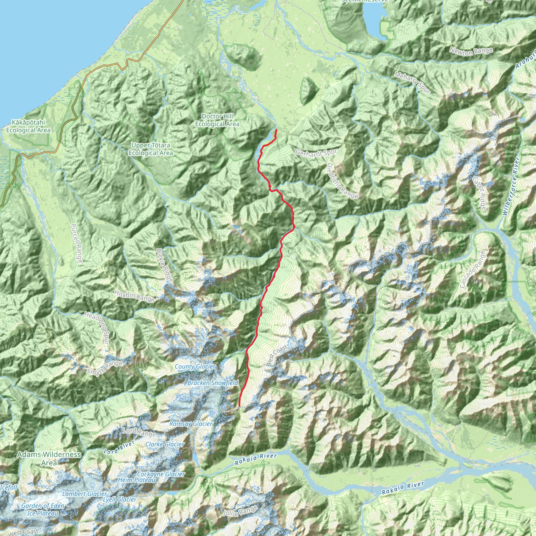 Whitcombe Pass Track mobile static map