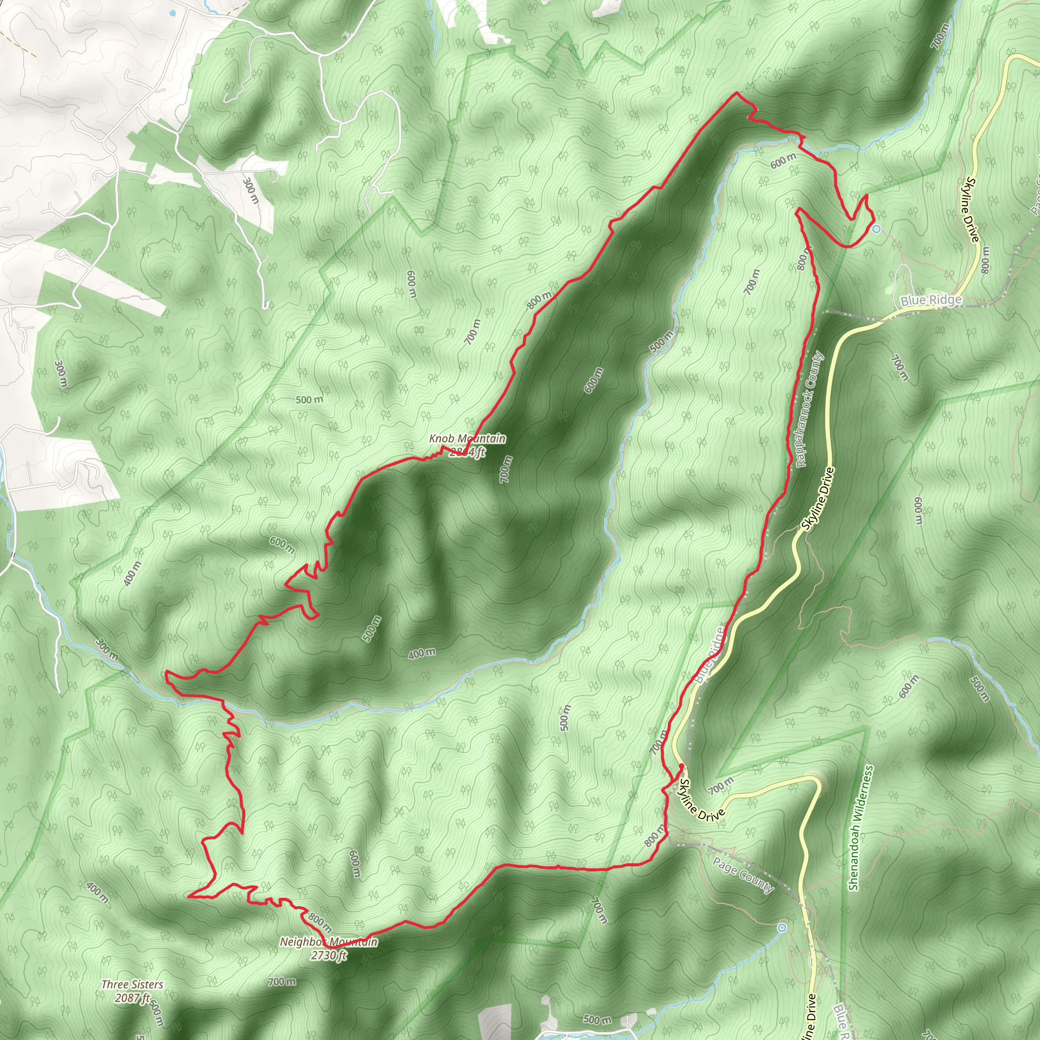Neighbor Mountain and Knob Mountain via Appalachian Trail mobile static map