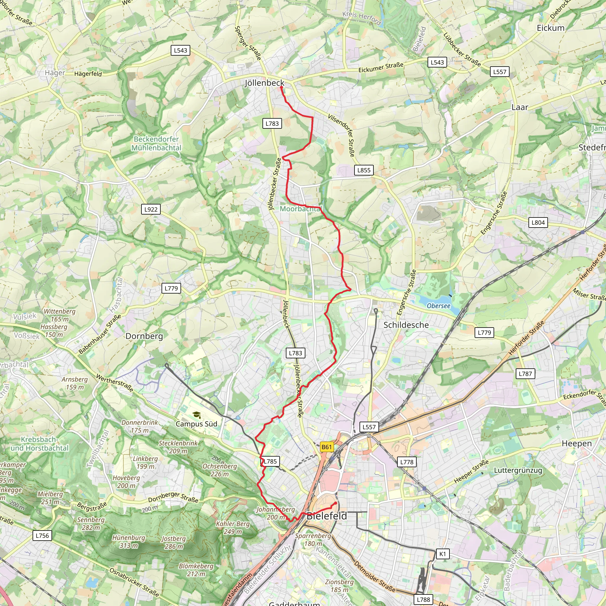 Jollenbeck to Rathaus via Leineweberweg mobile static map