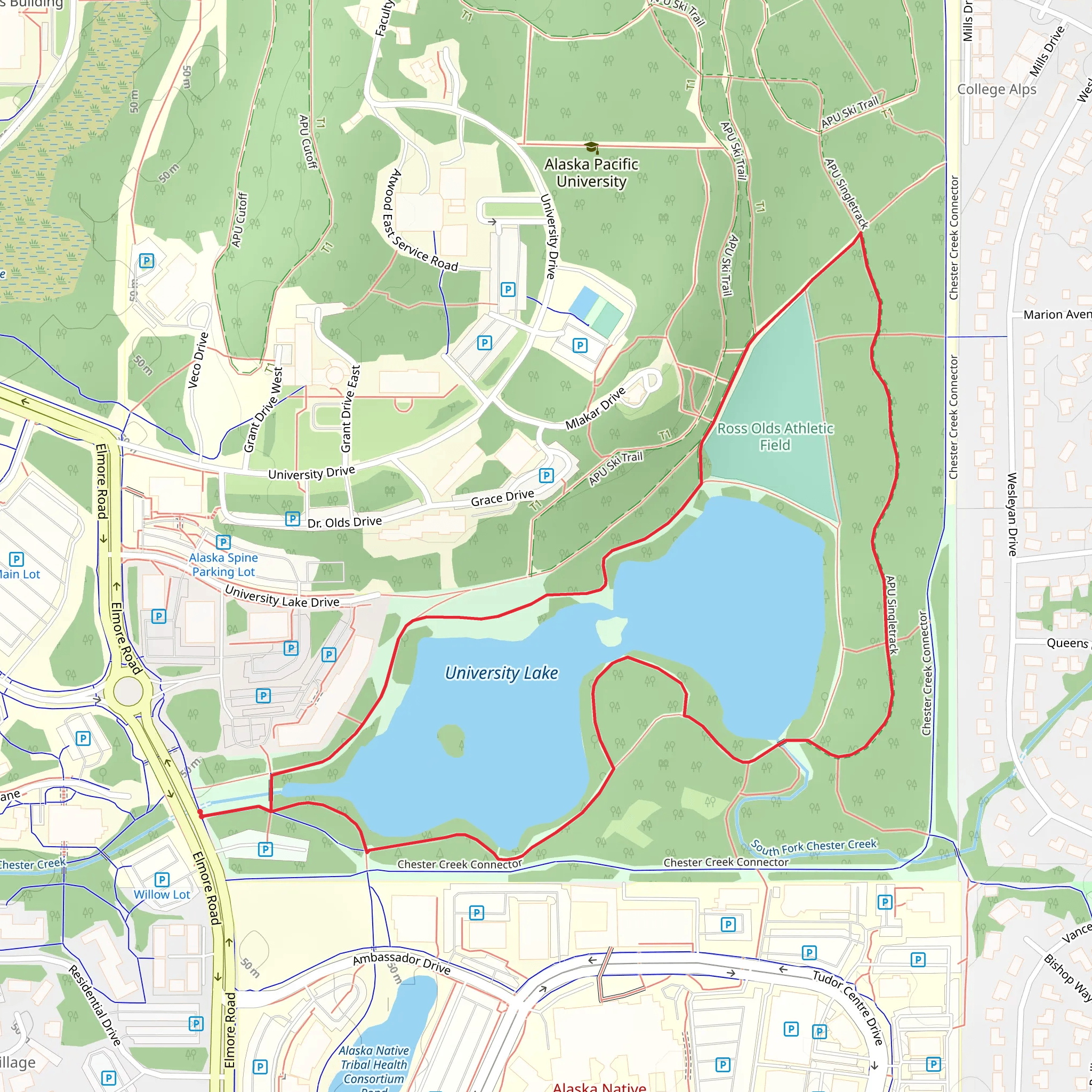 University Lake and APU Singletrack loop mobile static map