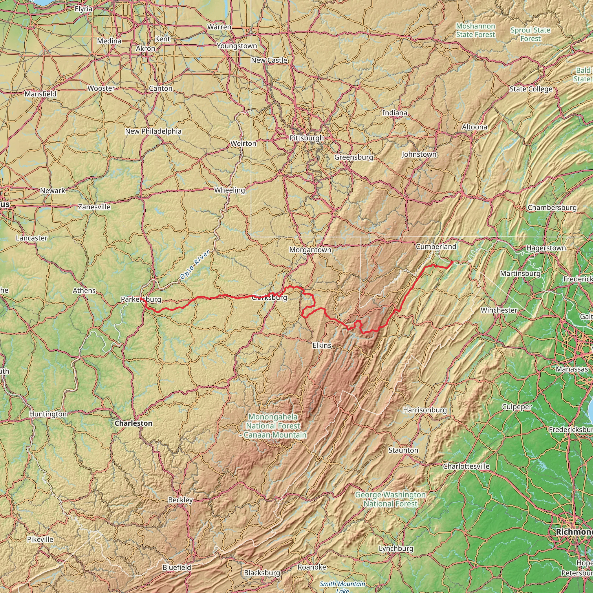 American Discovery Trail - West Virginia mobile static map