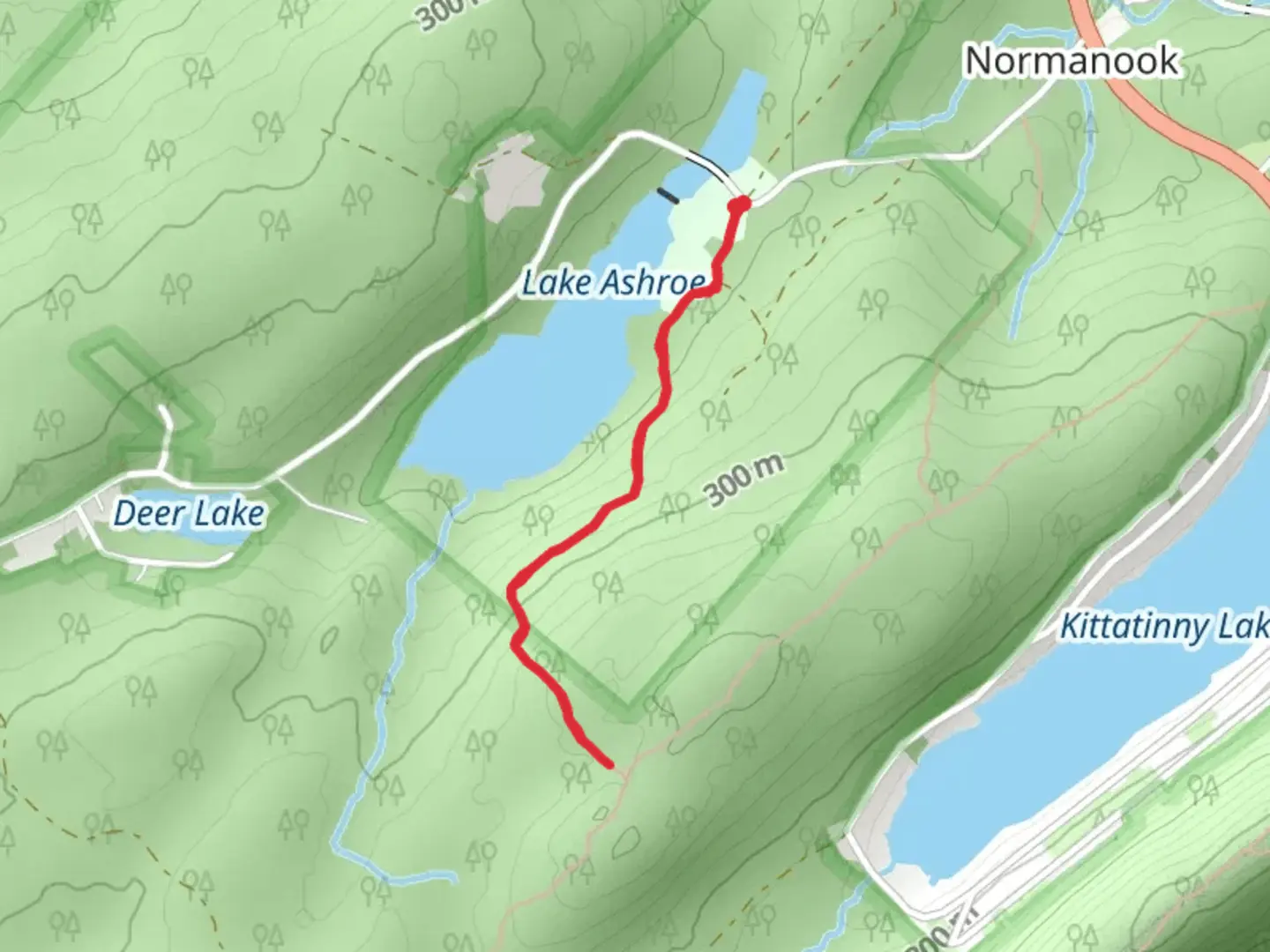 An image depicting the trail Lake Ashroe and Red Maple Trail and its surrounding area.