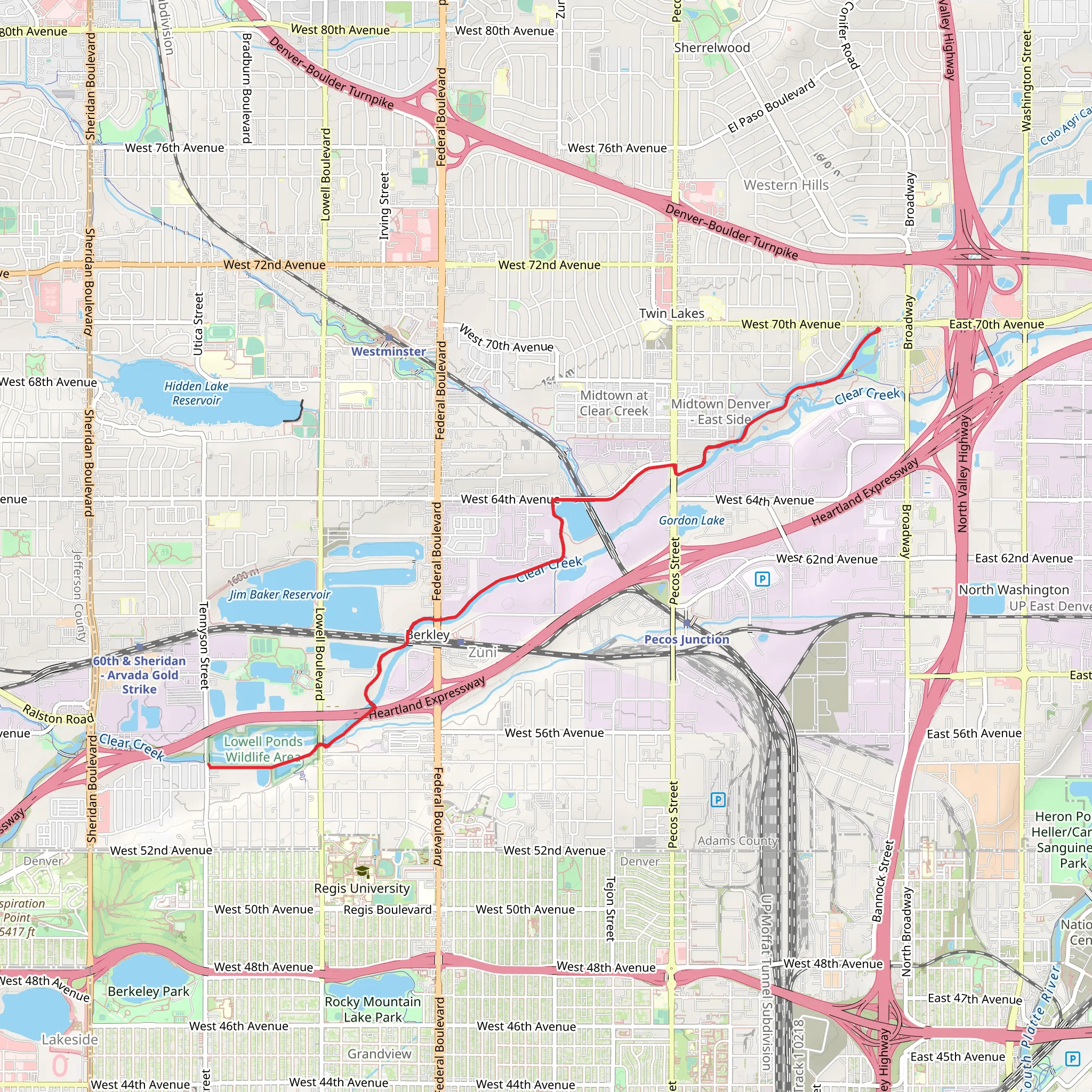 Twin Lakes Park and Clear Creek Trail mobile static map