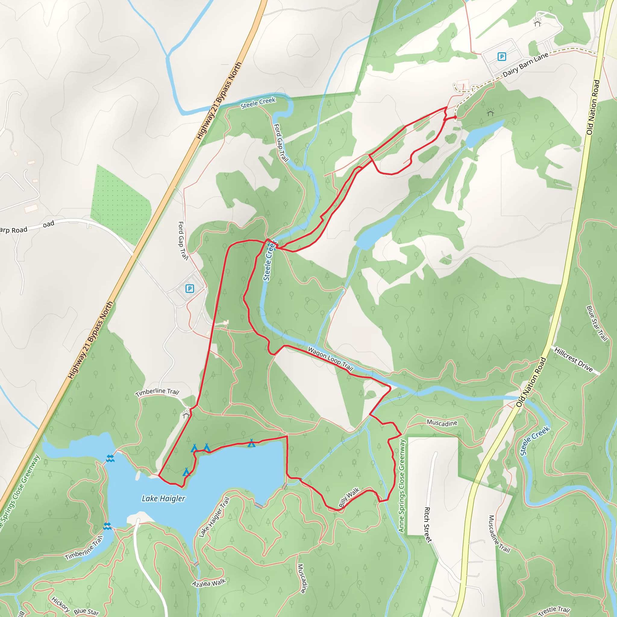 Wagon Loop Trail and Lake Haigler Trail mobile static map