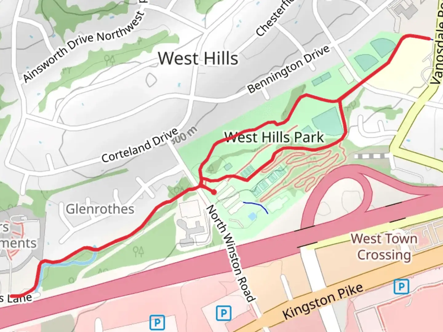 An image depicting the trail West Hills Park and its surrounding area.
