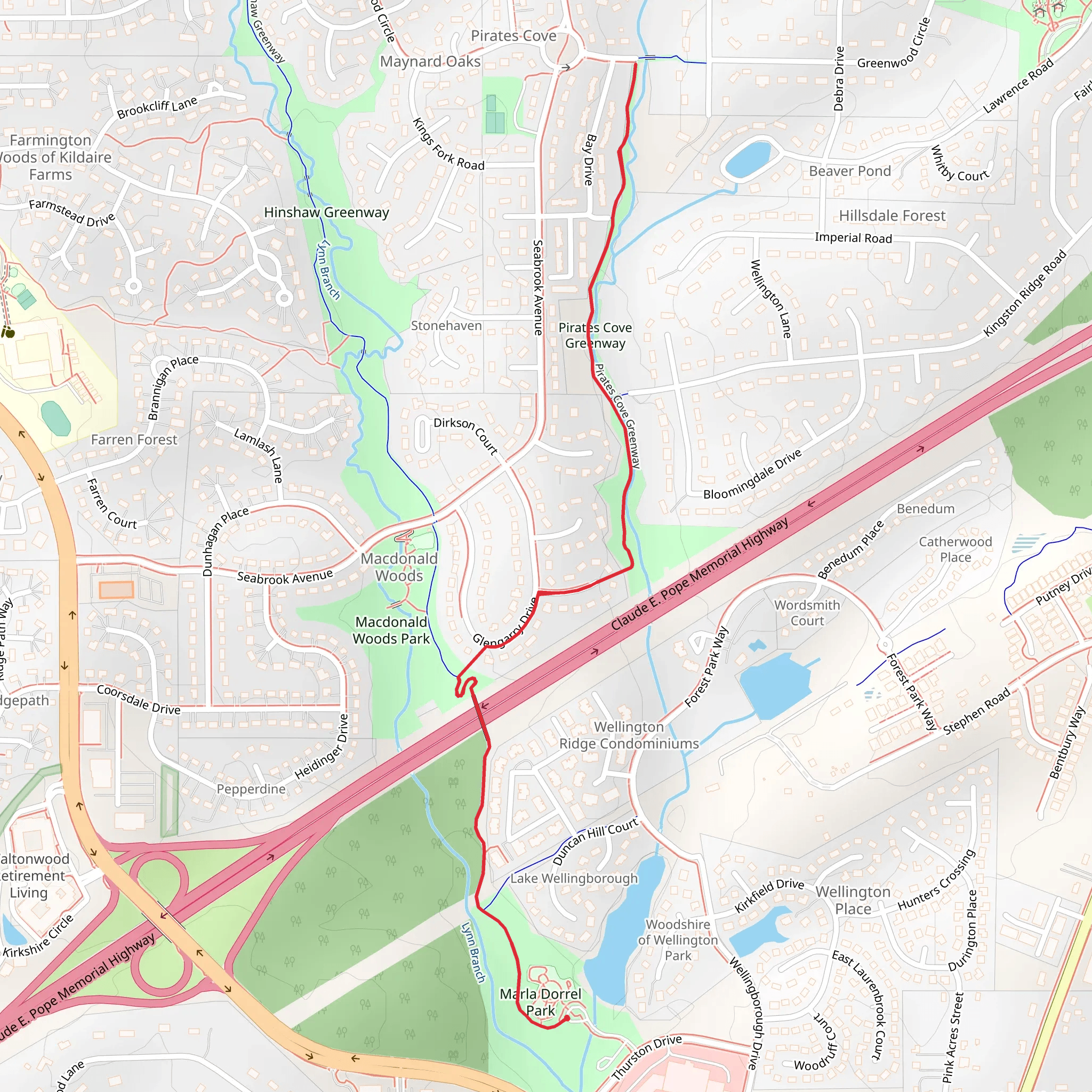 Hinshaw Greenway and Pirates Cove Greenway mobile static map